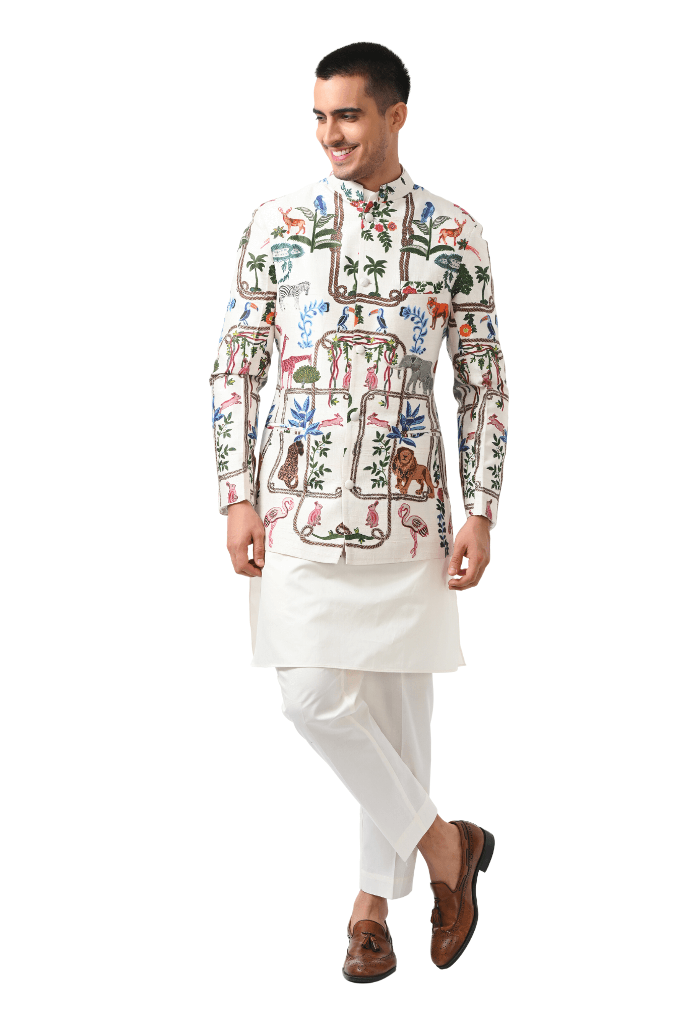 Safari Kalamkari Embroidered Silk Bandhgala