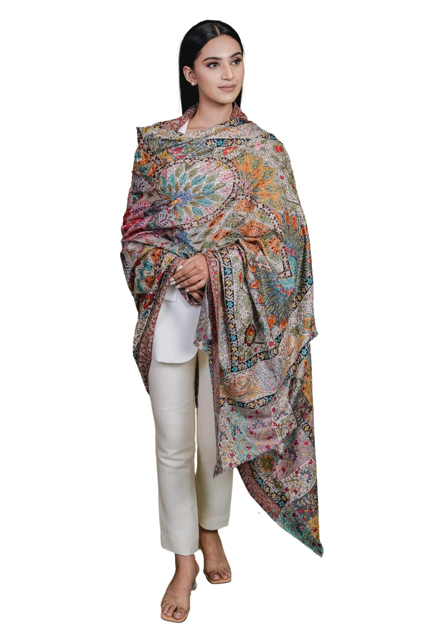 Fine Wool Multicolor Kalamkari Shawl