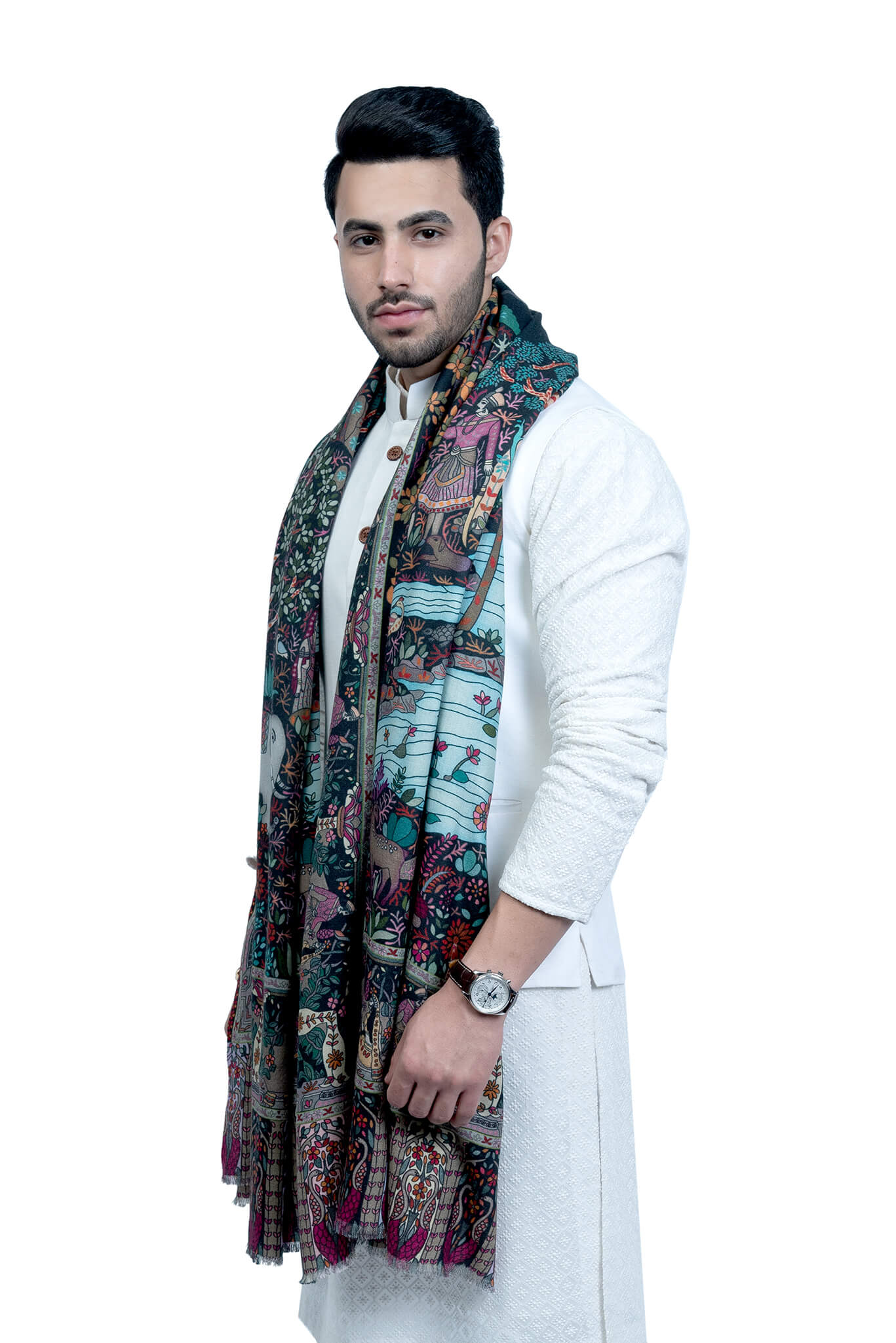 Men's Kalamkari Wool Print Full Size Dusala , Men's Etnic Shawl