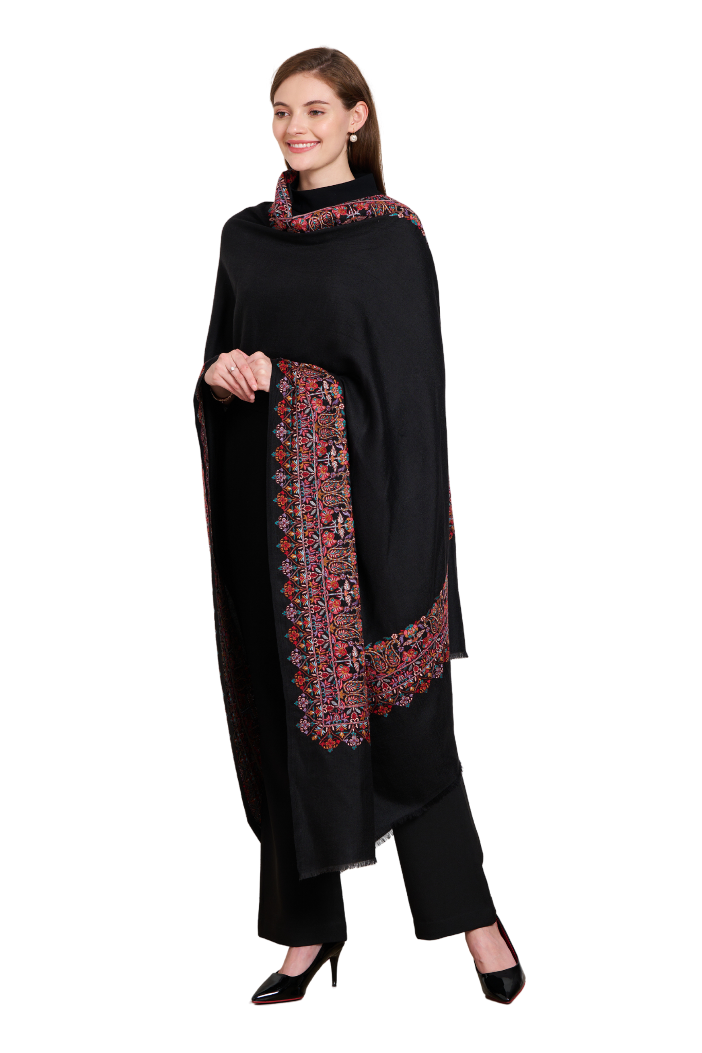 Embroidered Border Paisley Women's Shawl