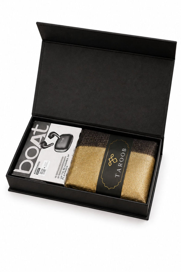 LIMITED EDITION Gift Set of Premium Taroob Solid Resham Stole & BOAT Airdopes