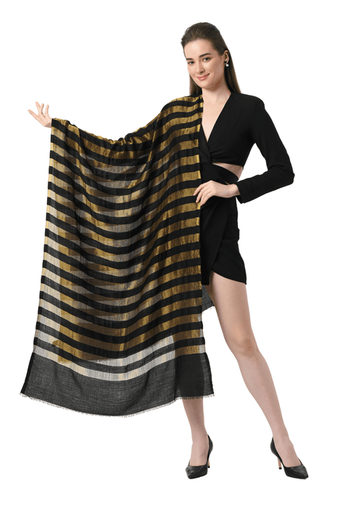 Bold Striper Fine Wool Zari Stole – Women's Zari Stoles | Taroob