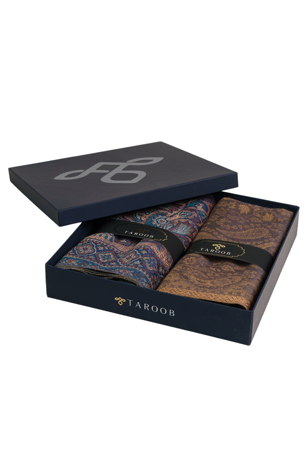 Gift Set of Superfine Modal Stole for Him & Faux Pashmina Jamawar Shawl for Her Taroob