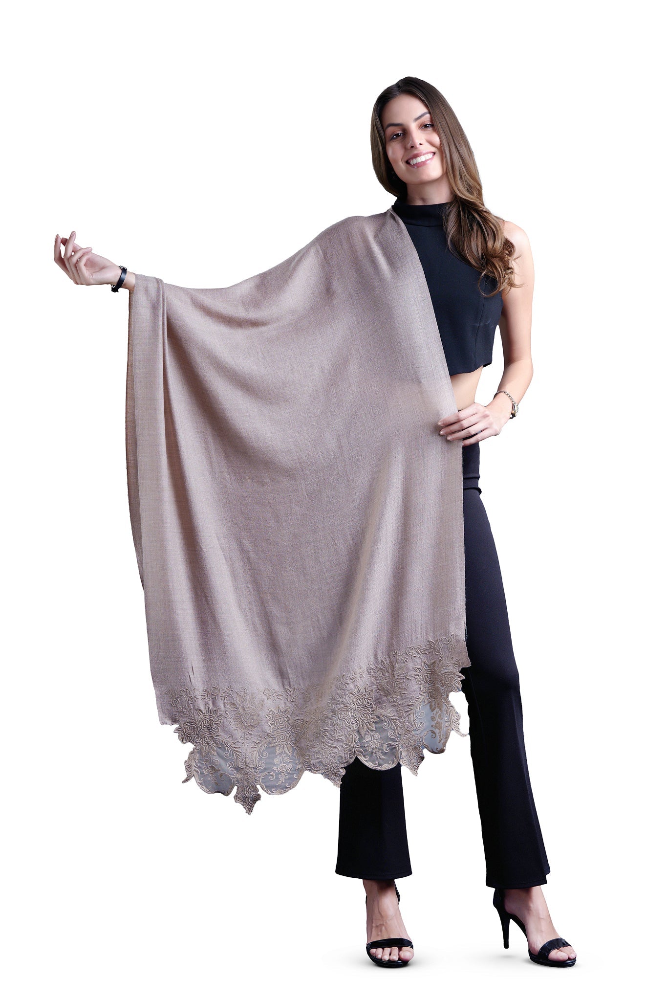 Embroidered Wool Lace Stole , Women's Scarf