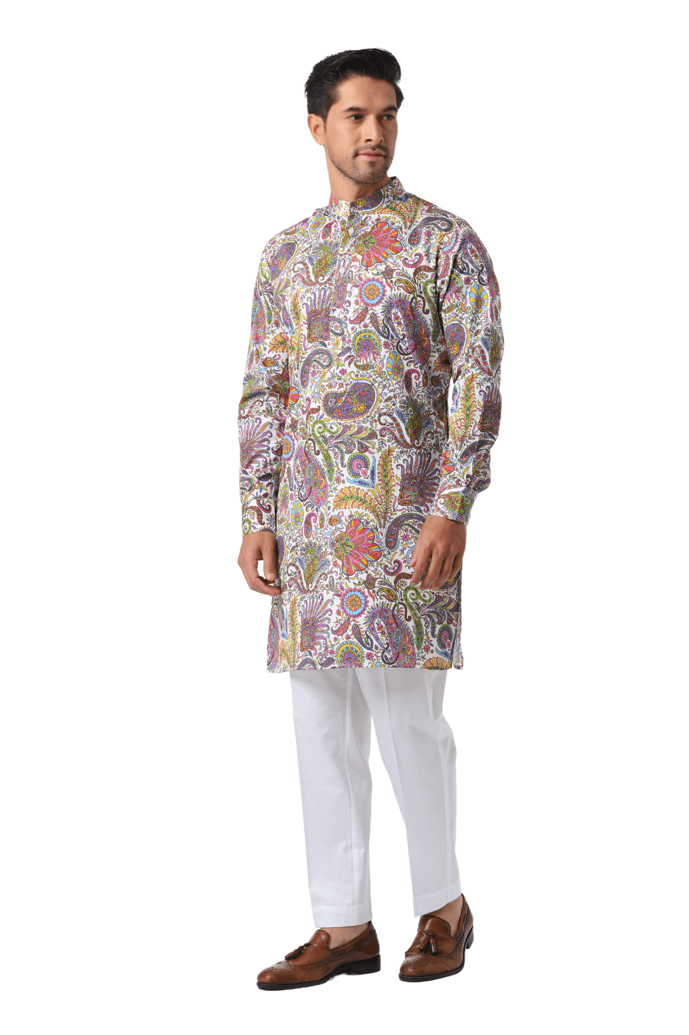 Taroob Fun Paisley Printed Silk Kurta Pajama Set