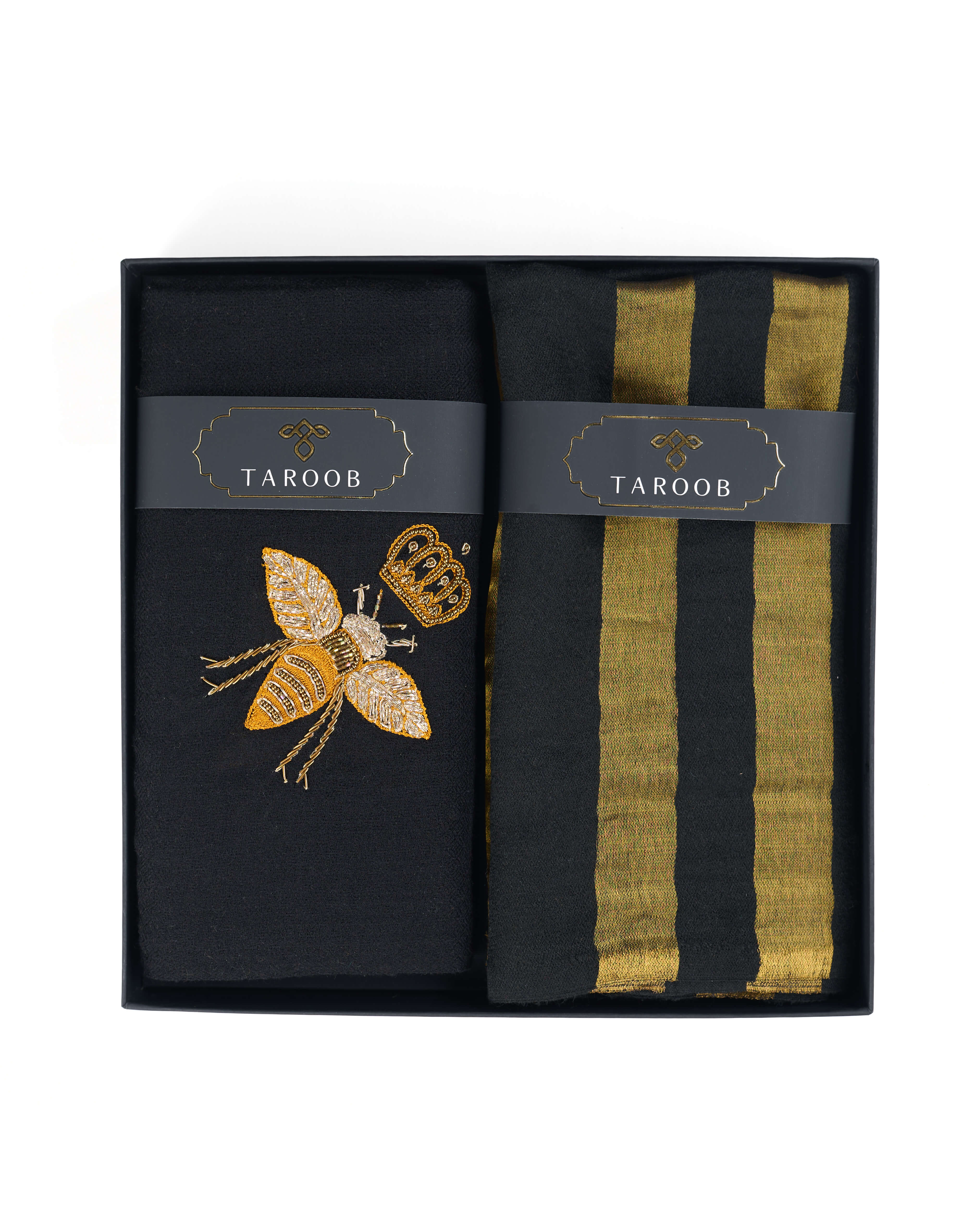 His & Her Gift Set of Men's Zari Striper Stole & Women's Embroidered Stole – Gift Boxes for His & – Alternate view | Taroob