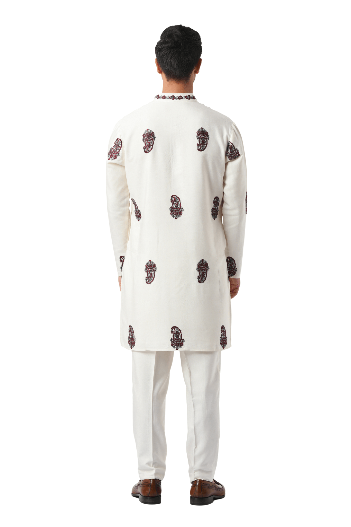 Embroidered Paisley Silk Kurta Pajama Set – Men's – Alternate view | Taroob