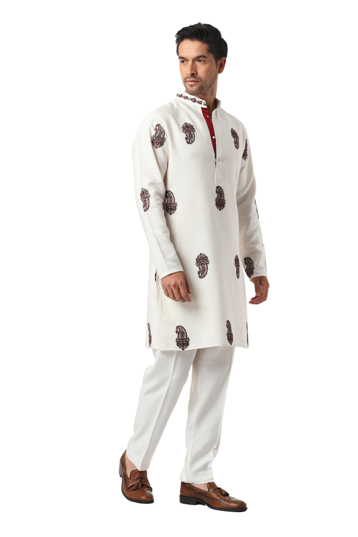 Embroidered Paisley Silk Kurta Pajama Set – Men's – View 5 | Taroob
