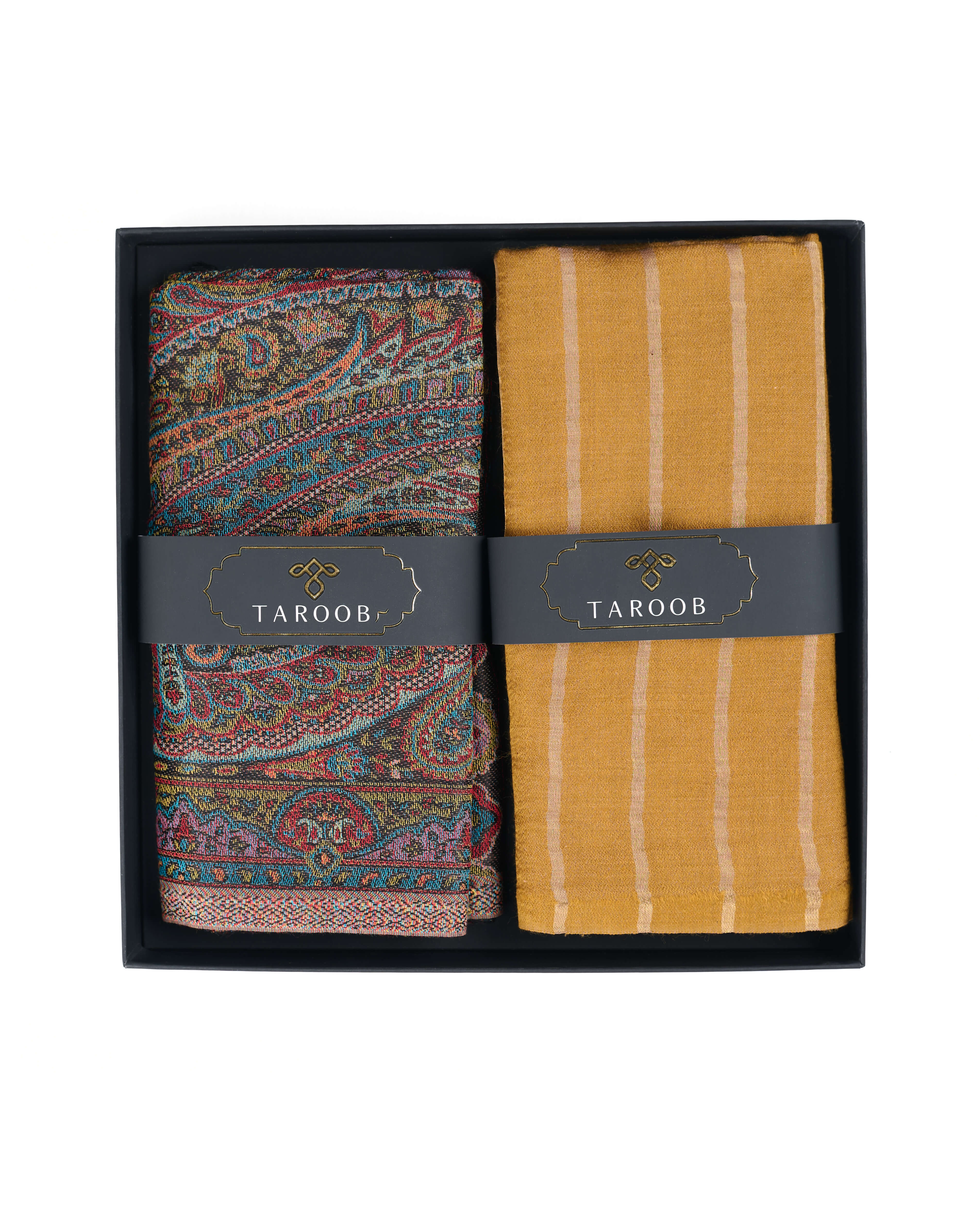 His & Her Gift Set of Men's Silk Jamawar Stole & Women's Zari Stole – Gift Boxes for His & Her – Alternate view | Taroob