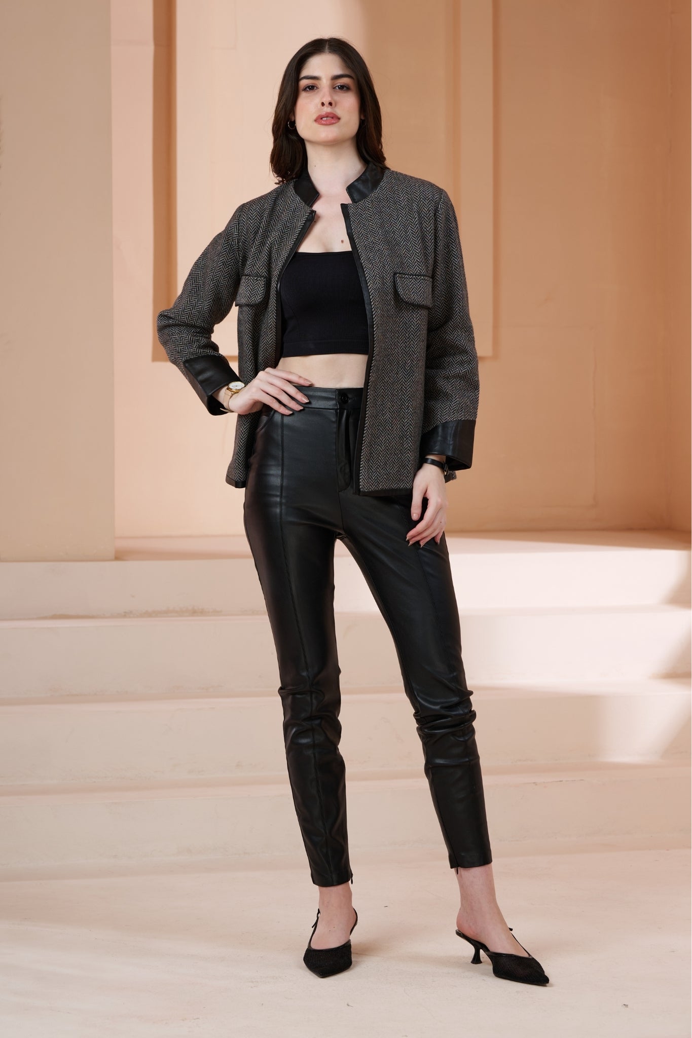 Taroob Herringbone Women Wool Short Jacket