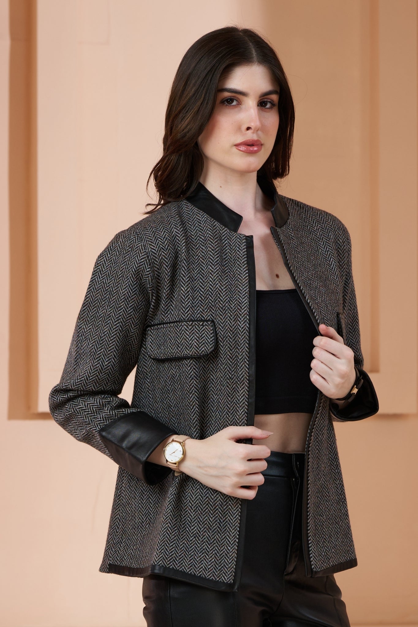 Taroob Herringbone Women Wool Short Jacket