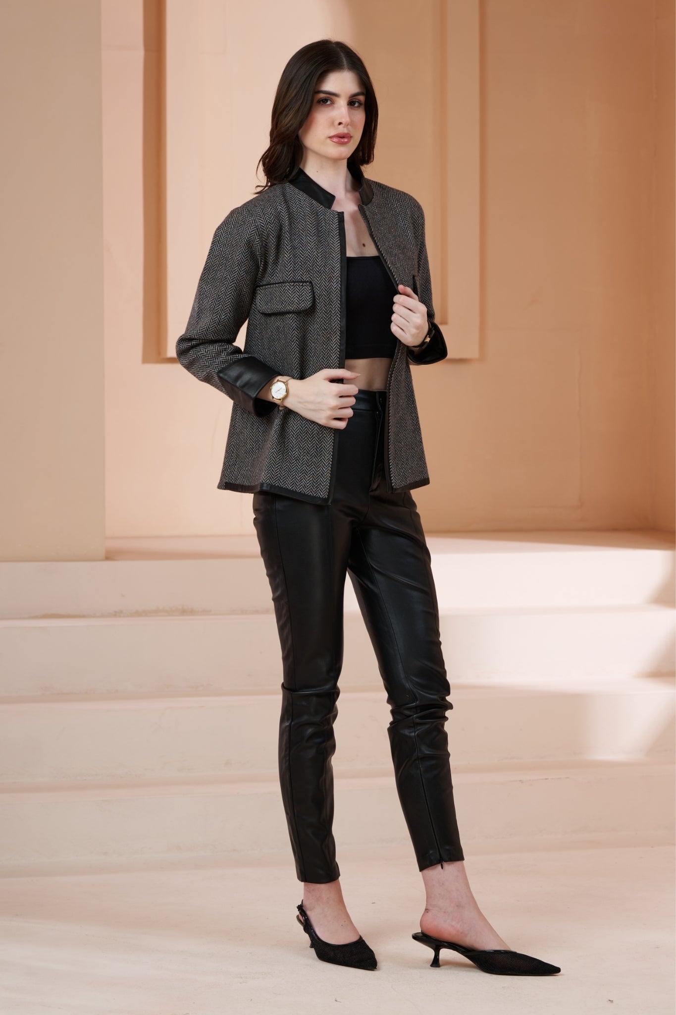 Taroob Herringbone Women Wool Short Jacket