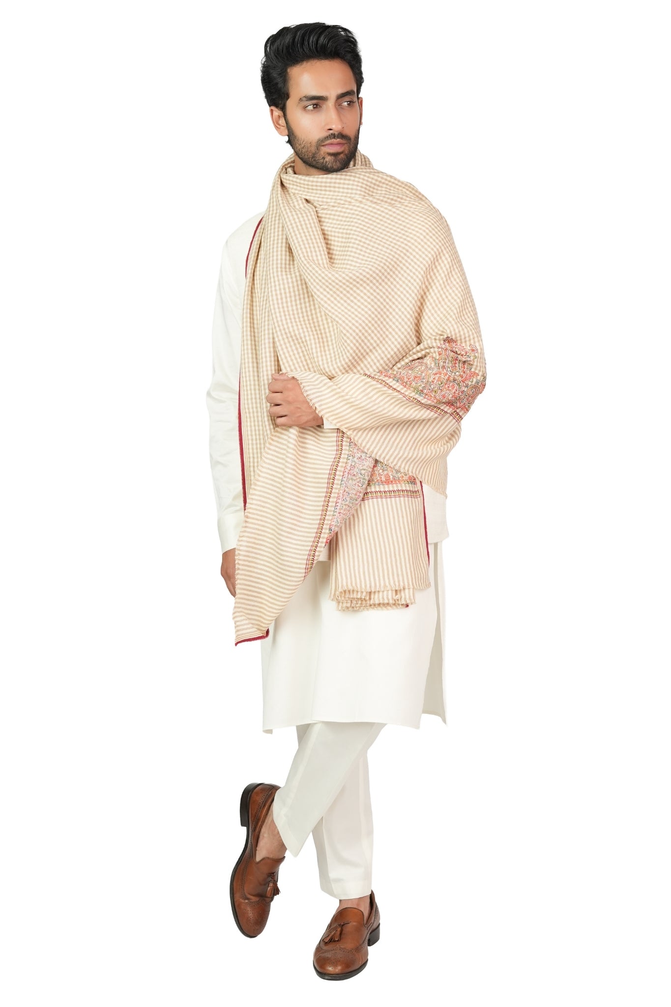 Taroob Embroidered Wool Checkered Shawl