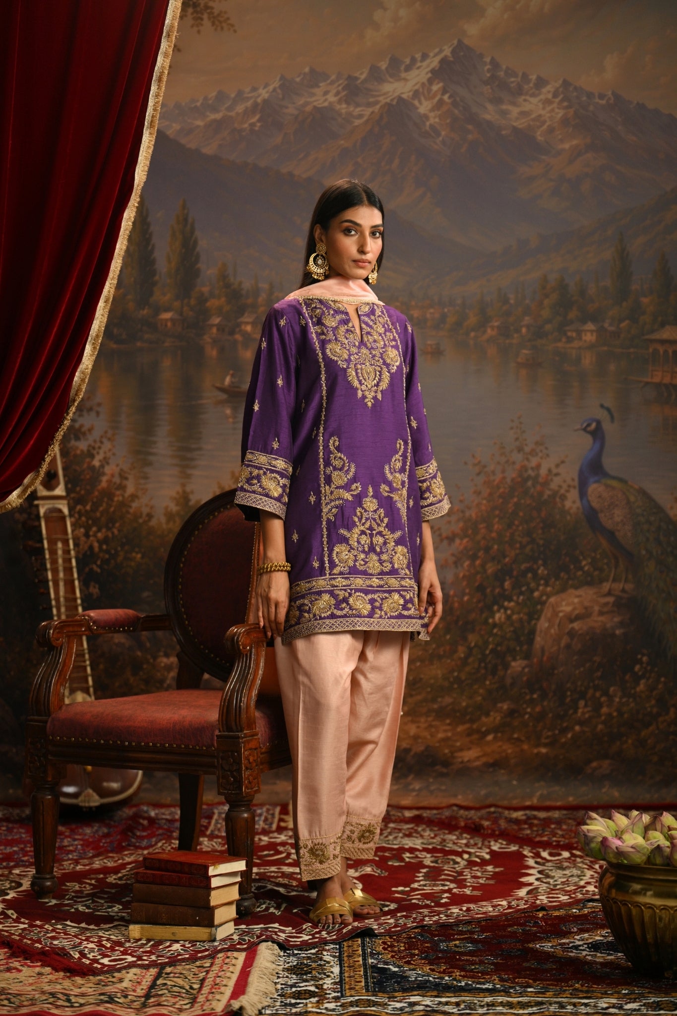 Purple Meher Bagh Embroidered Kurta Set Taroob