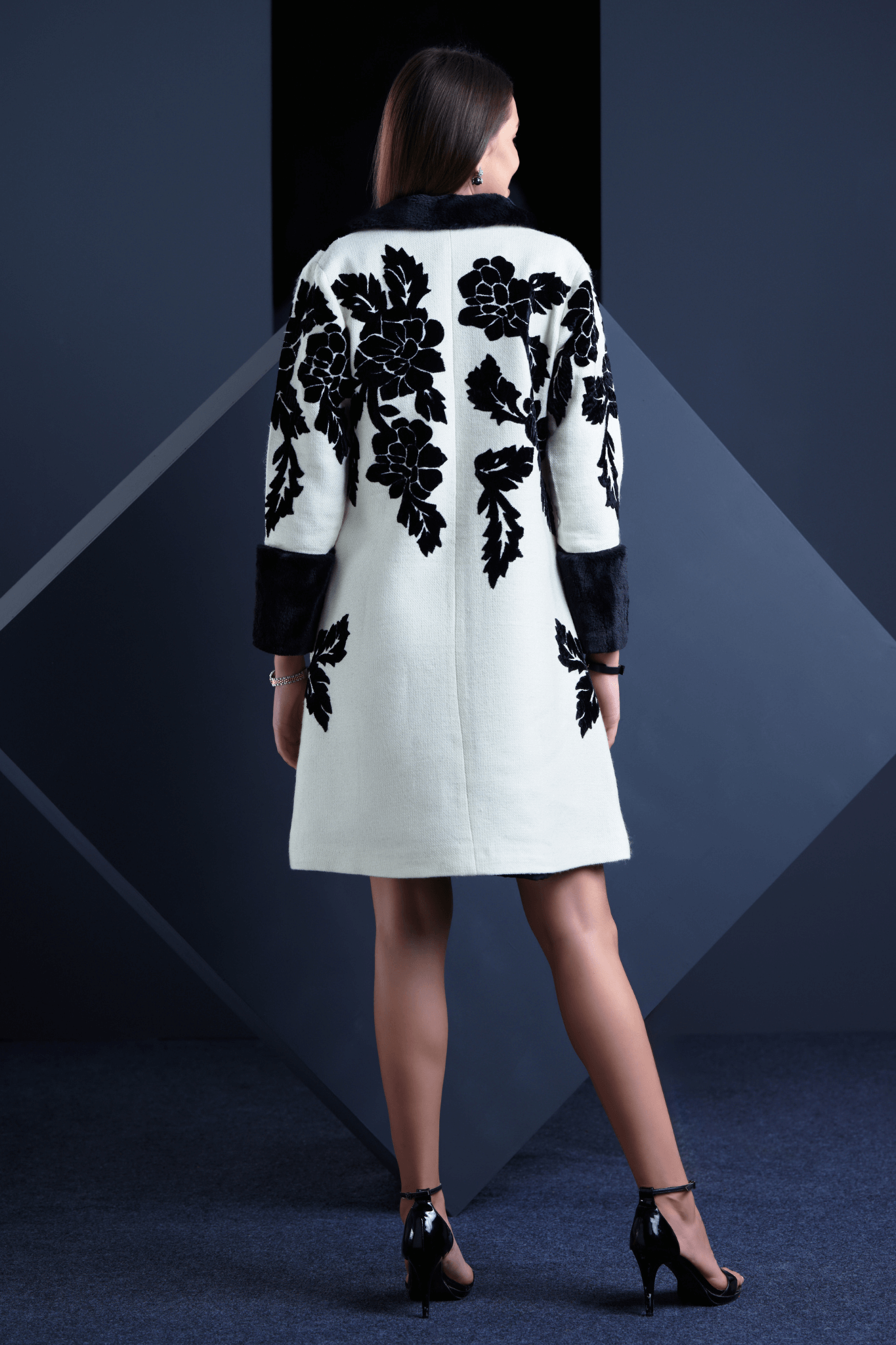 Taroob Embroidered Wool Fur Long Coat