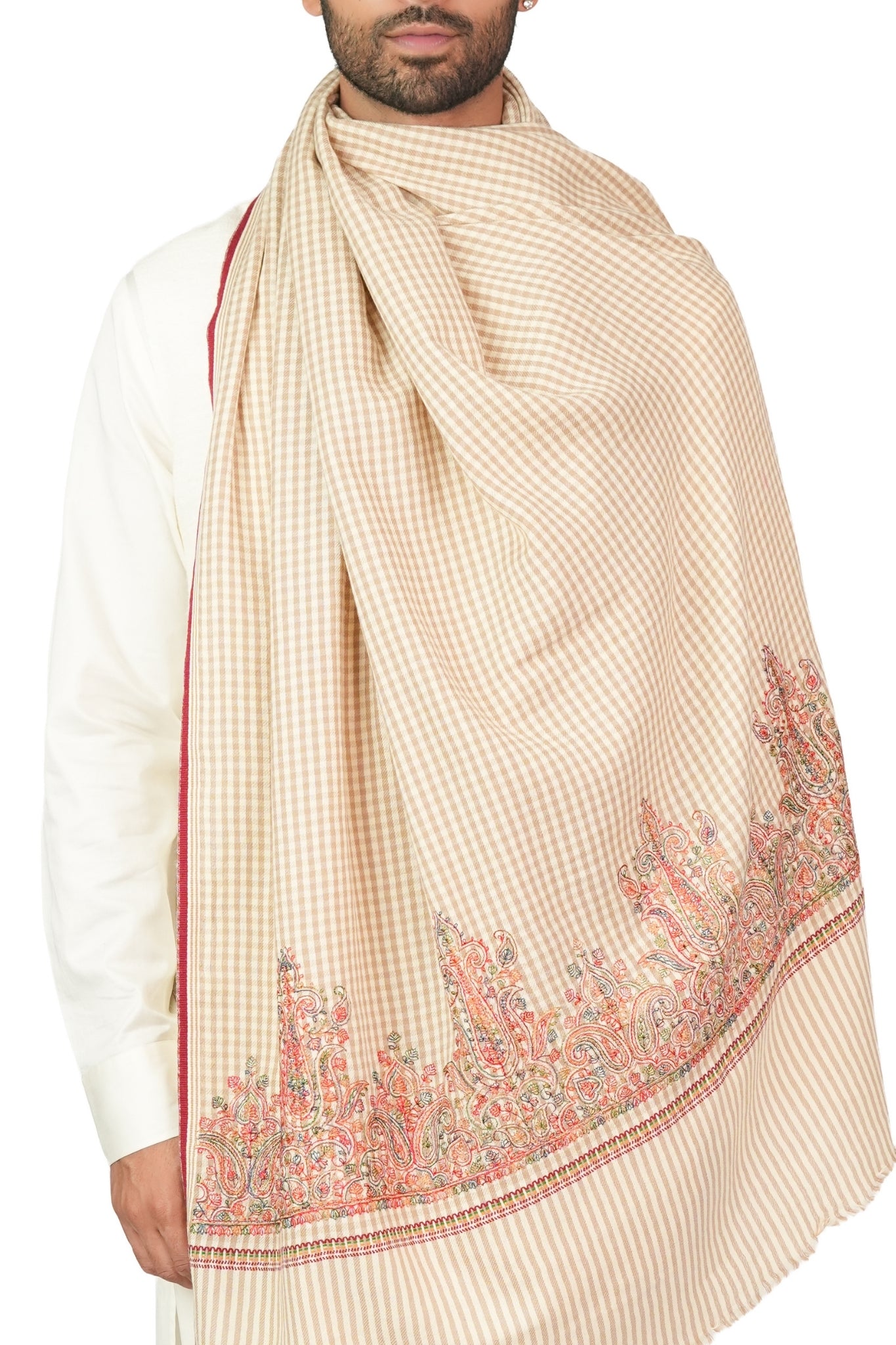 Taroob Embroidered Wool Checkered Shawl