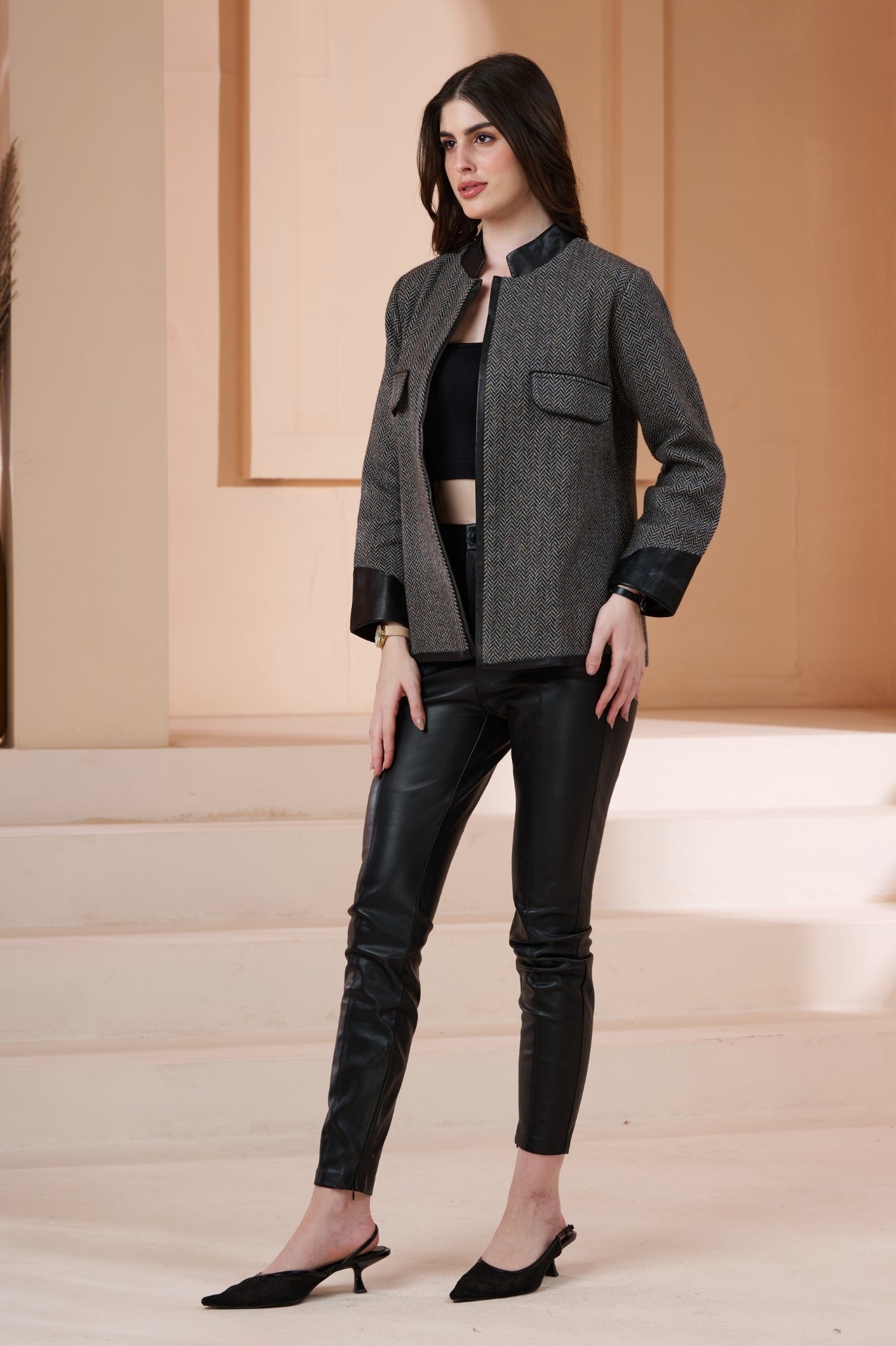 Taroob Herringbone Women Wool Short Jacket