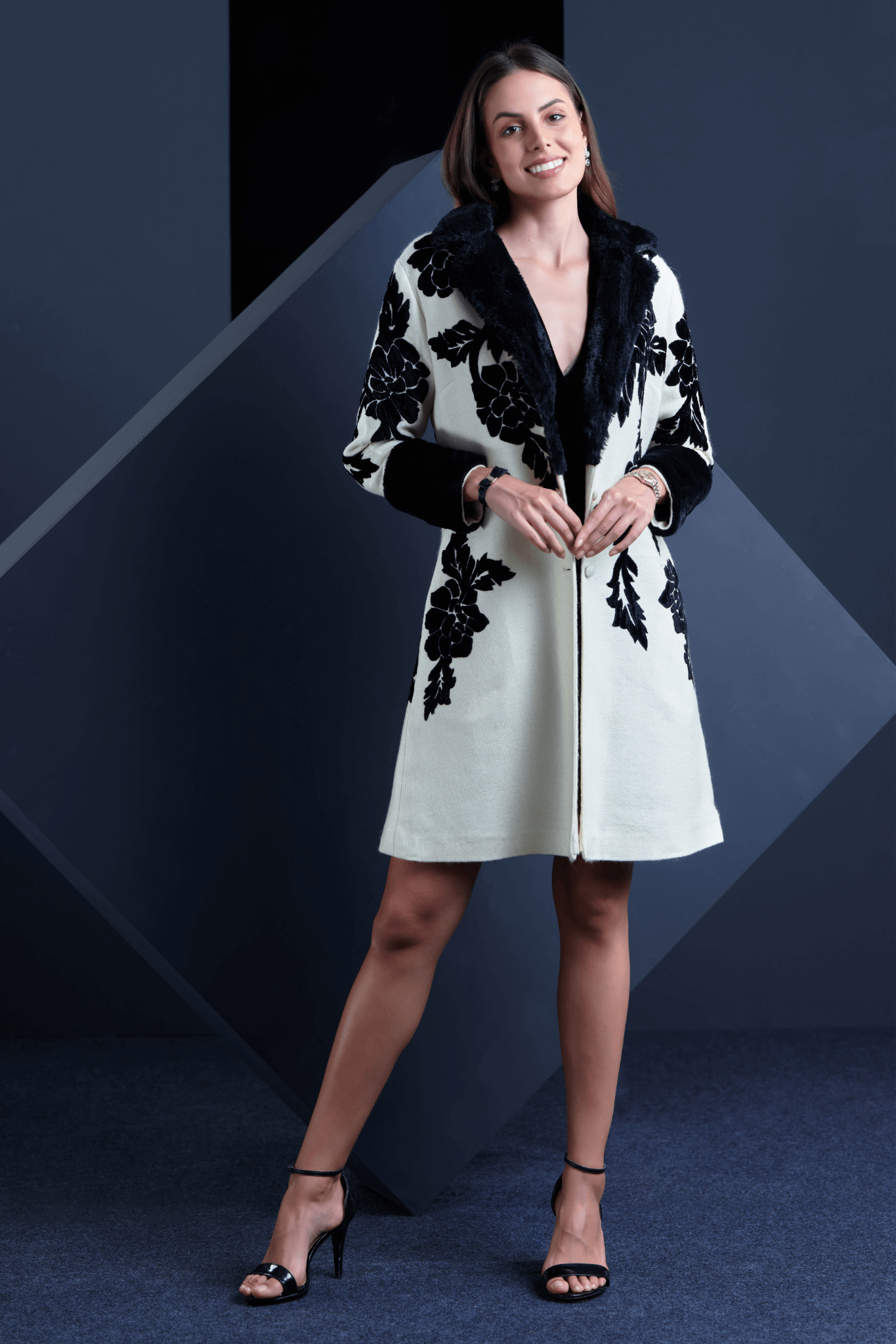 Taroob Embroidered Wool Fur Long Coat