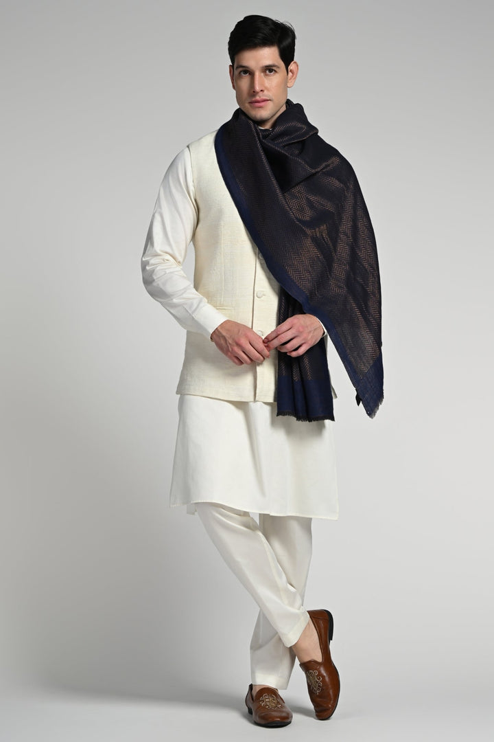 Taroob Fine Wool Geometric Zari Stole