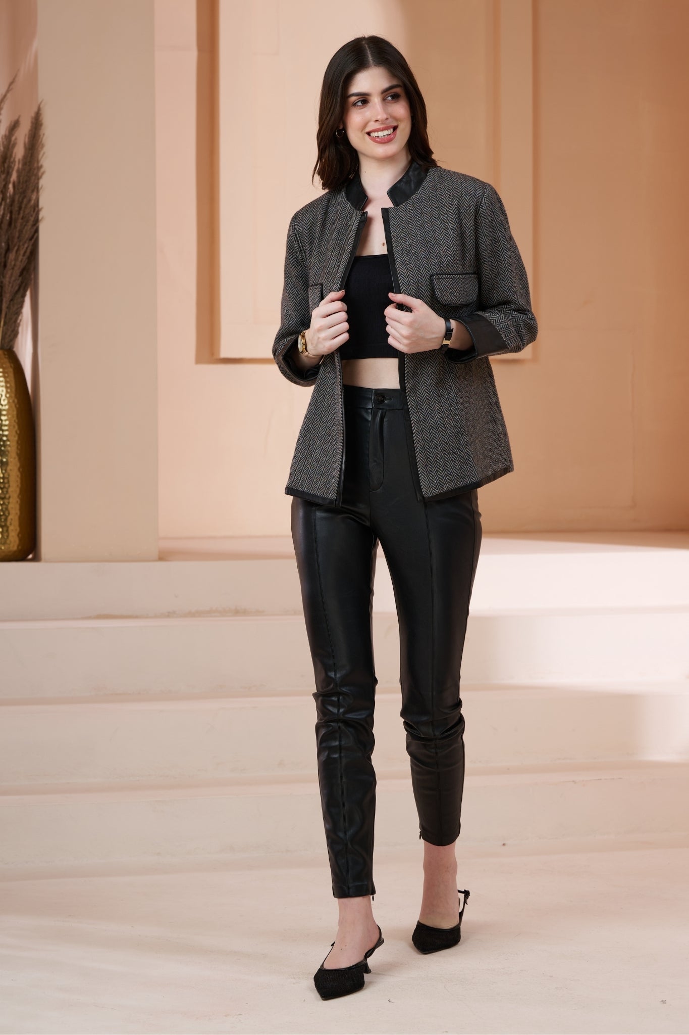 Taroob Herringbone Women Wool Short Jacket