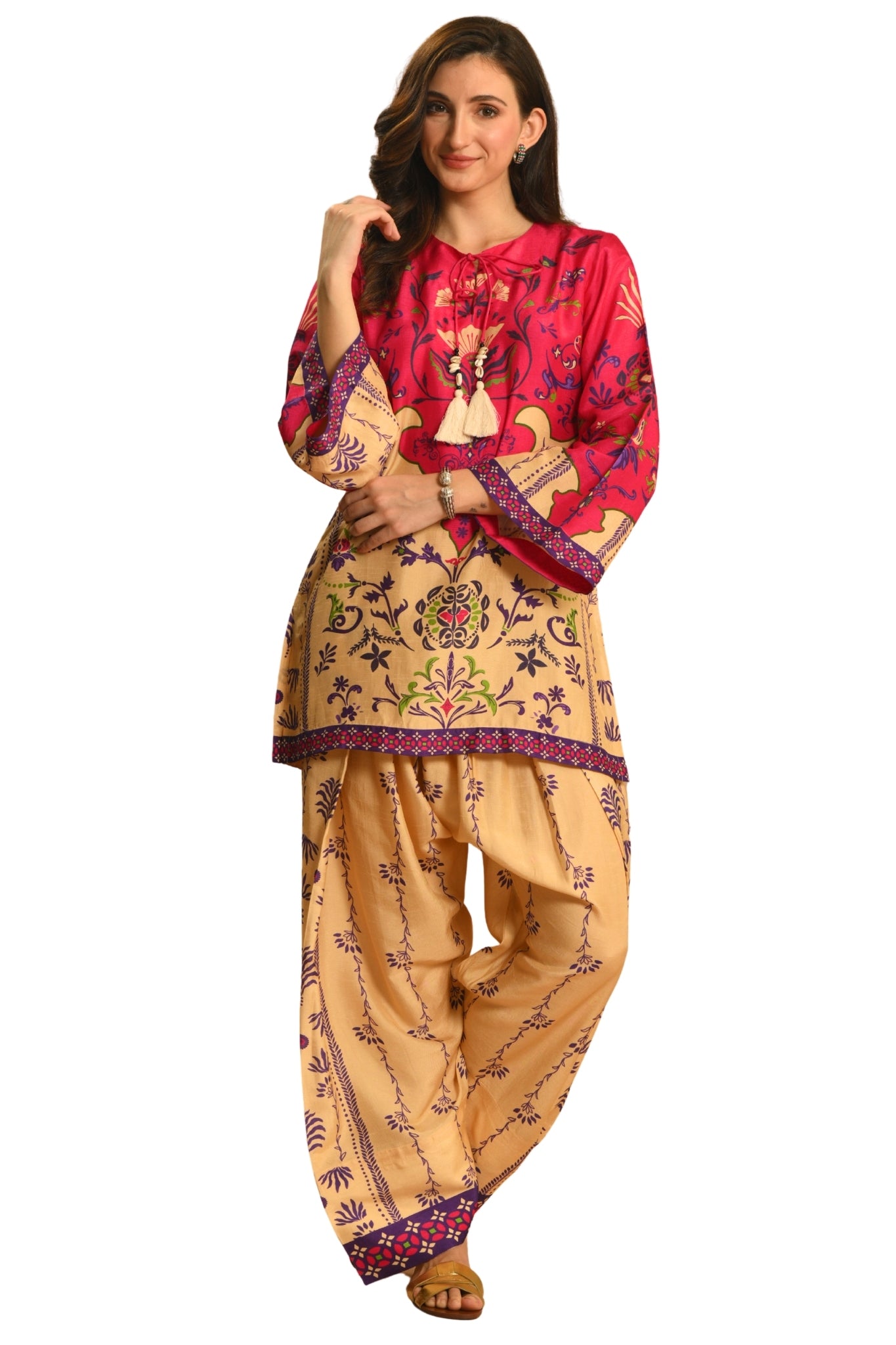 Pink Gulnaar Heritage Kurta Set Taroob