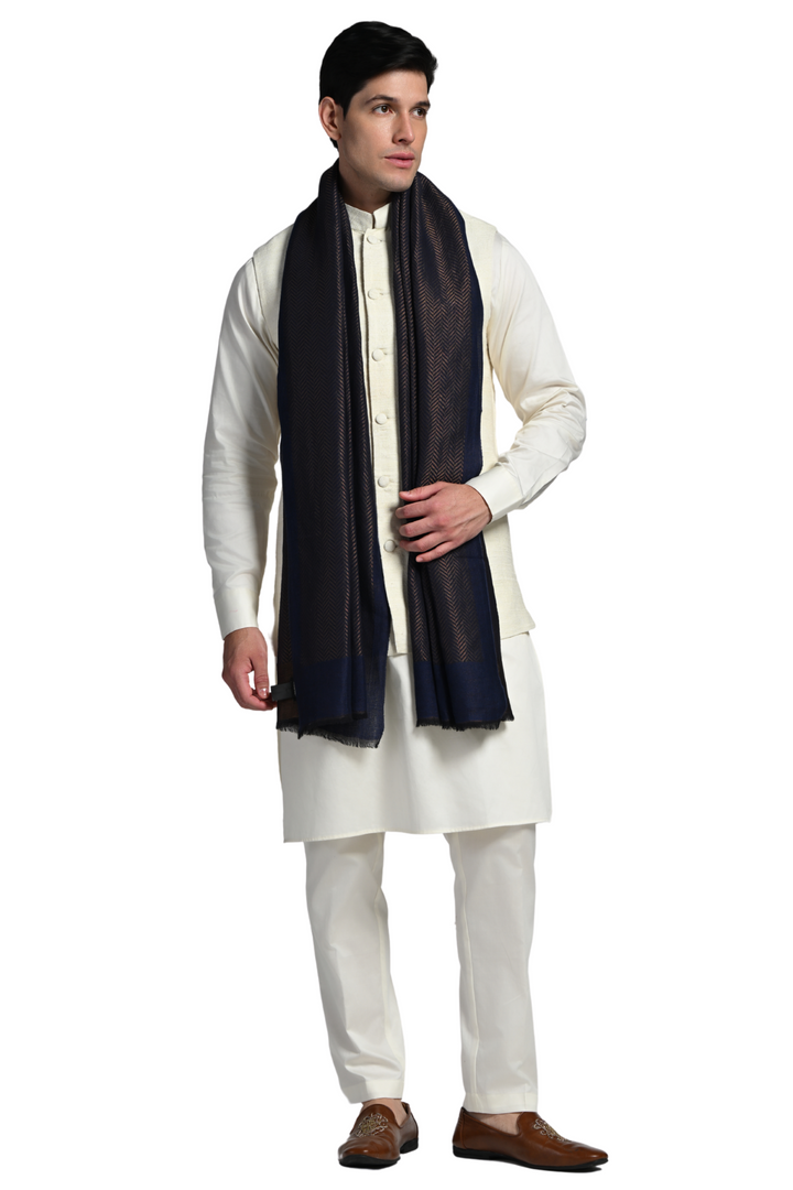 Taroob Fine Wool Geometric Zari Stole