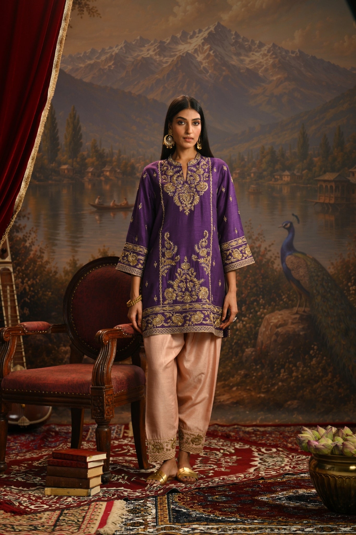 Purple Meher Bagh Embroidered Kurta Set Taroob