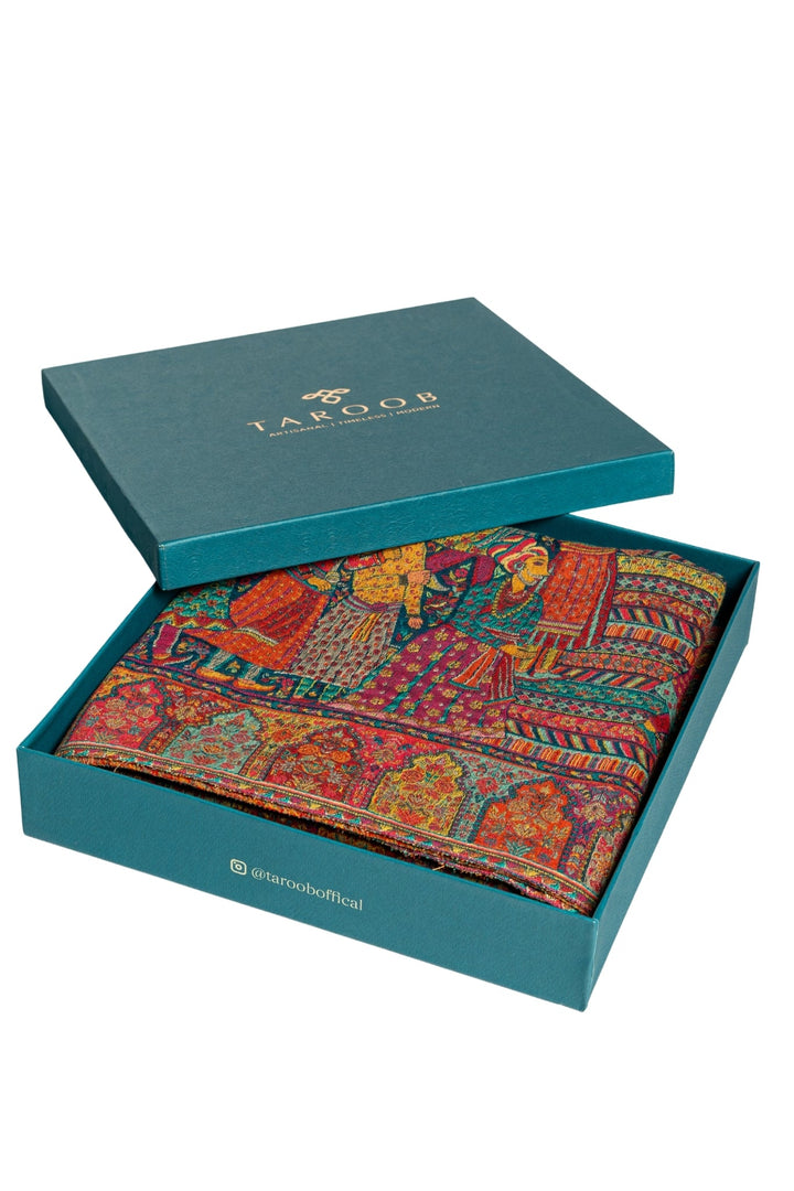 Taroob Gift Set of Royal Mughal Darbar Wool Kaani Shawl for Him or Her ( Unisex Shawl )