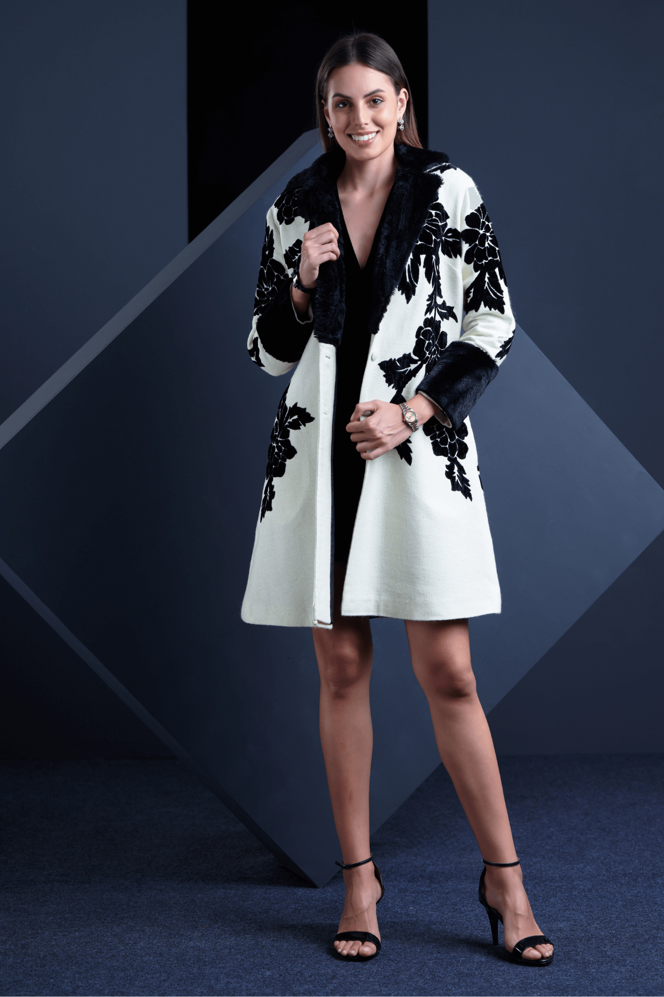 Taroob Embroidered Wool Fur Long Coat