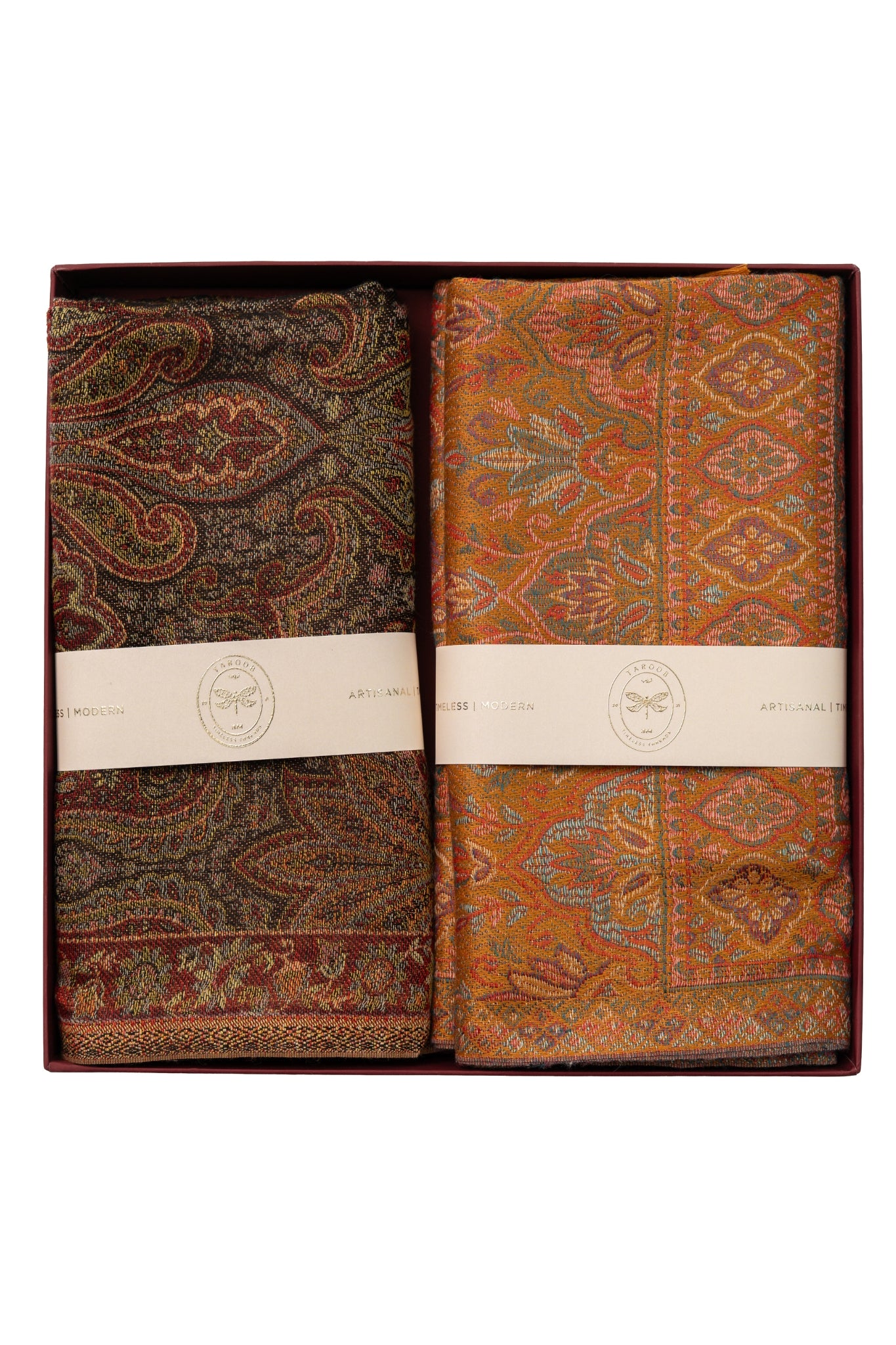 Taroob Gift Set of Faux Pashmina Jamawar Shawl for Her & Silk  Jamawar Stole for Him