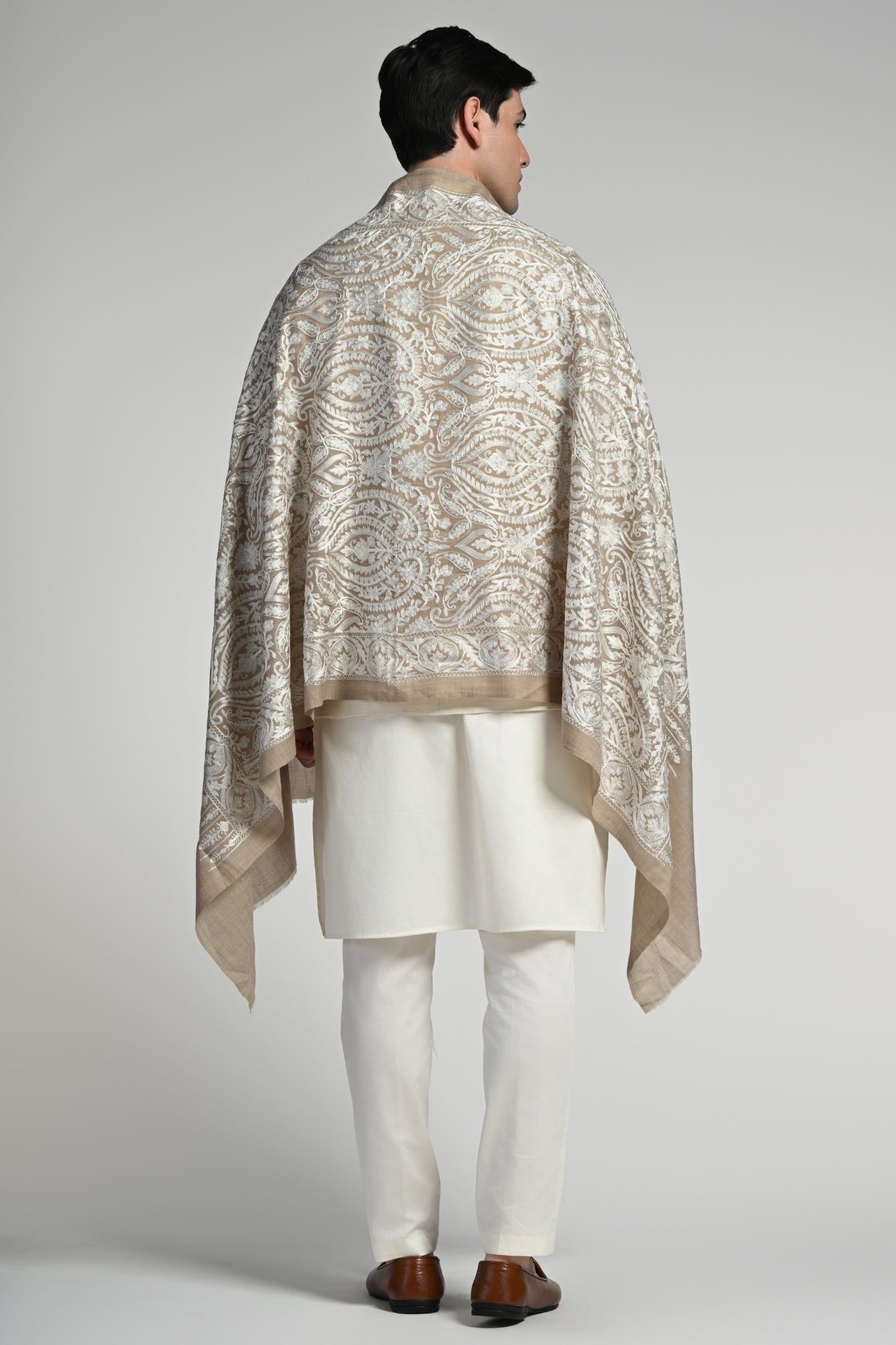 Taroob Tone on Tone Wool Silk Embroidered Stole