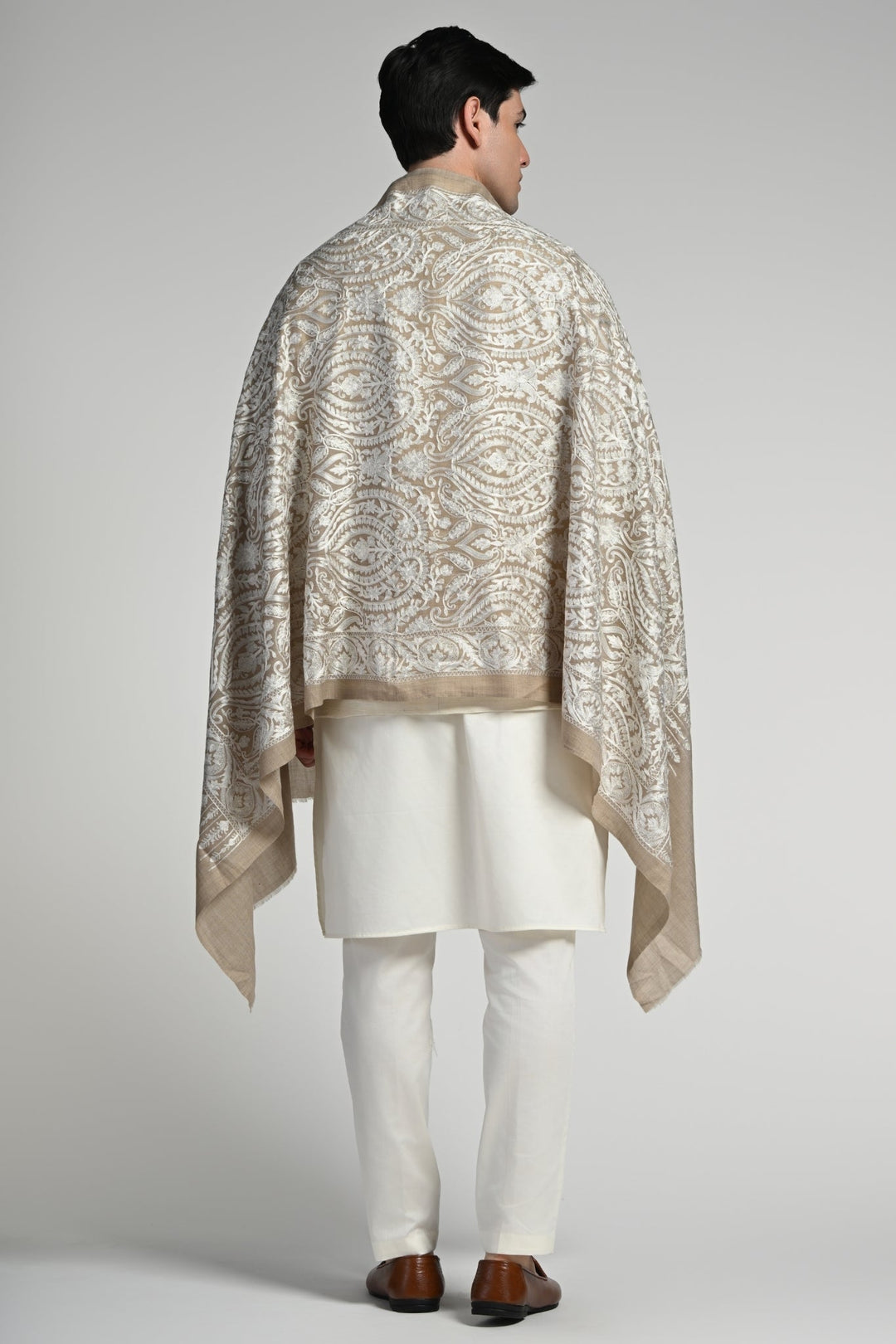 Taroob Tone on Tone Wool Silk Embroidered Stole