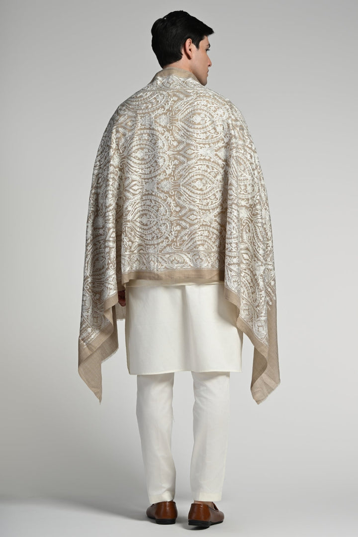 Taroob Tone on Tone Wool Silk Embroidered Stole