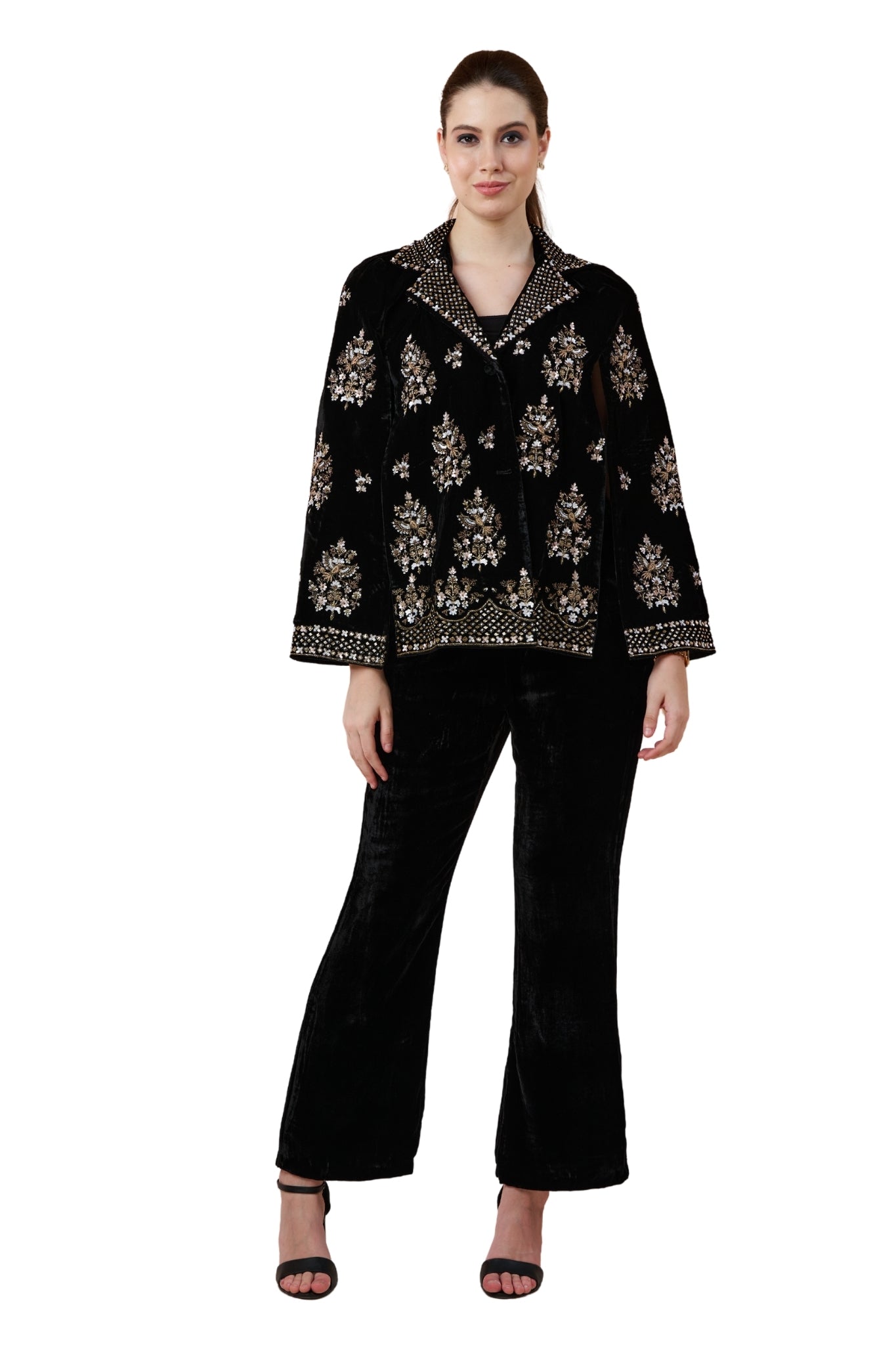 Taroob Regal Hand Embellished Velvet Cape