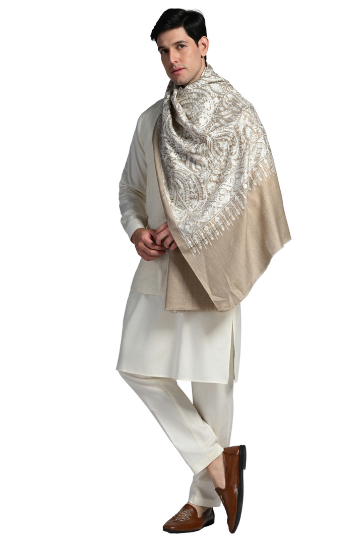 Taroob Tone on Tone Wool Silk Embroidered Stole