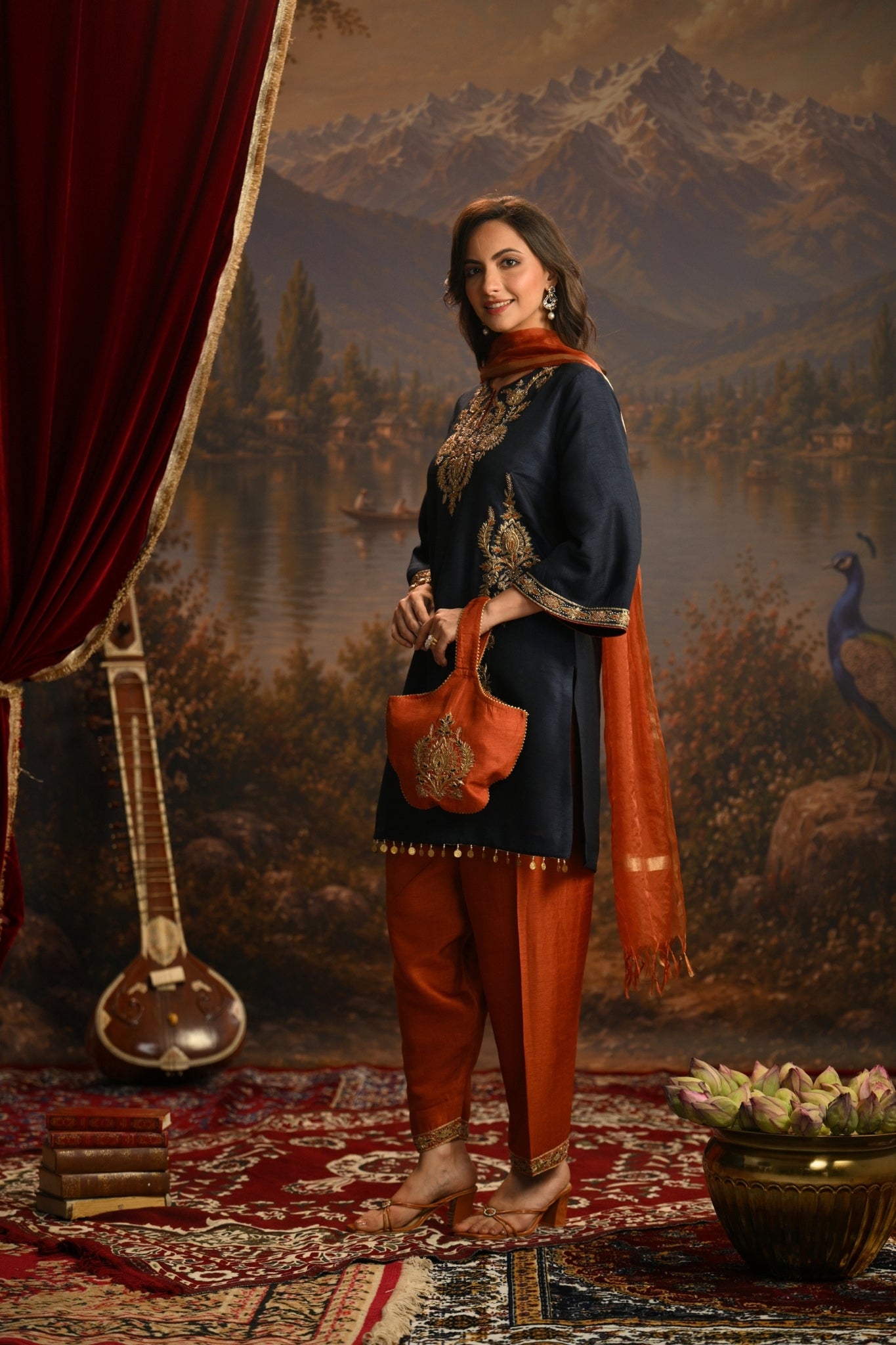 Navy Zeenat Hand Embroidered Kurta Set Taroob