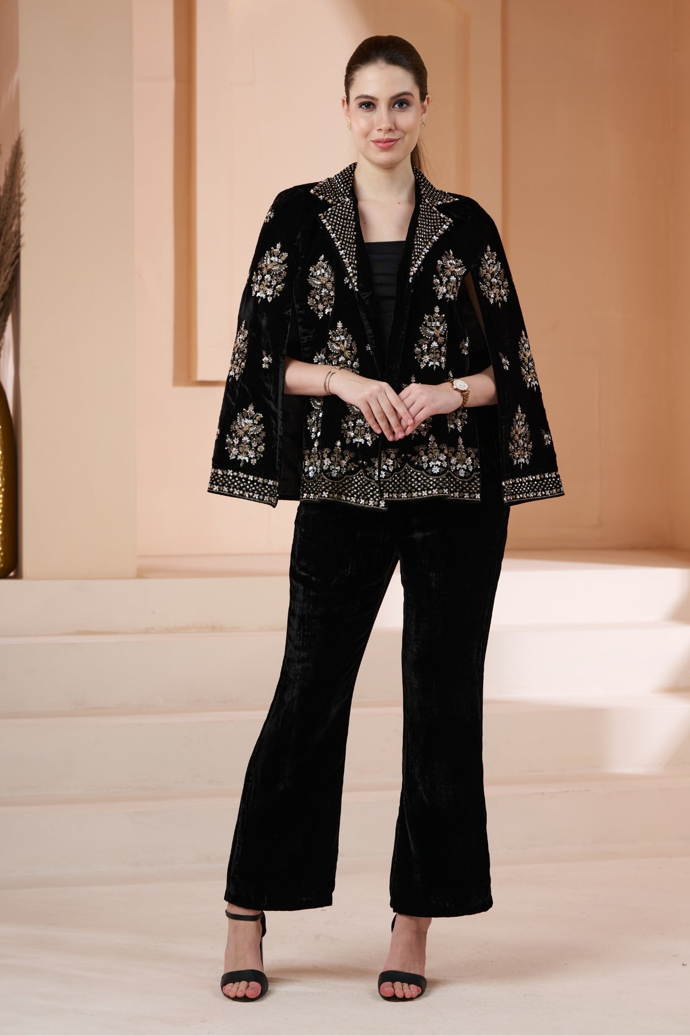 Taroob Regal Hand Embellished Velvet Cape