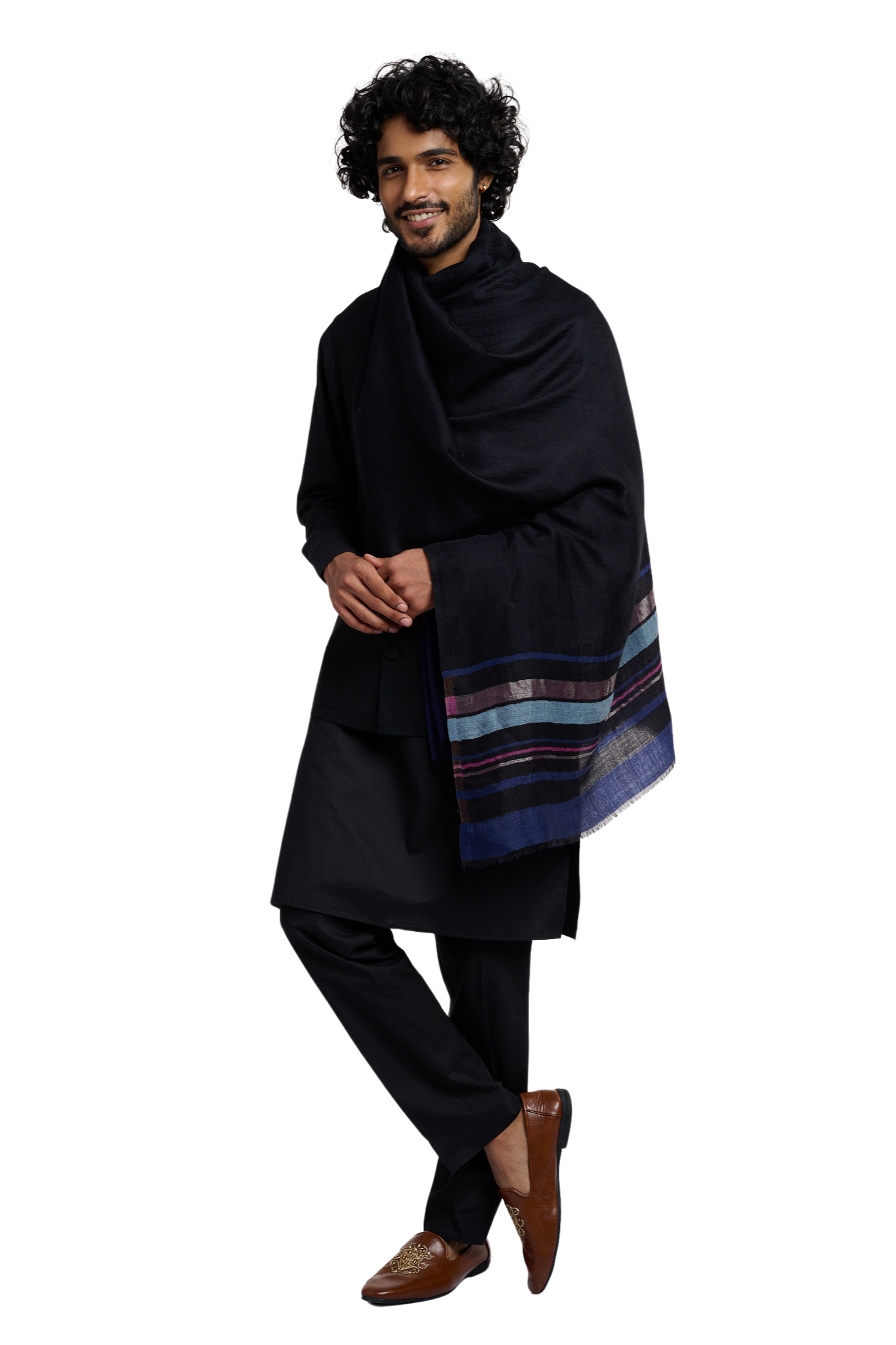 Men's Border Striper Reversible Zari Stole – Zari Stoles – Alternate view | Taroob