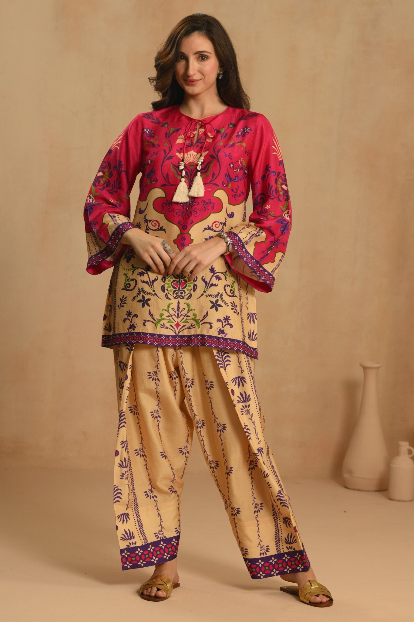 Pink Gulnaar Heritage Kurta Set Taroob