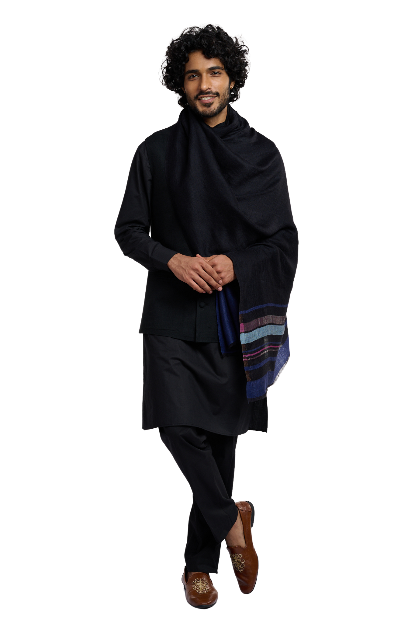 Men's Border Striper Reversible Zari Stole – Zari Stoles – View 6 | Taroob