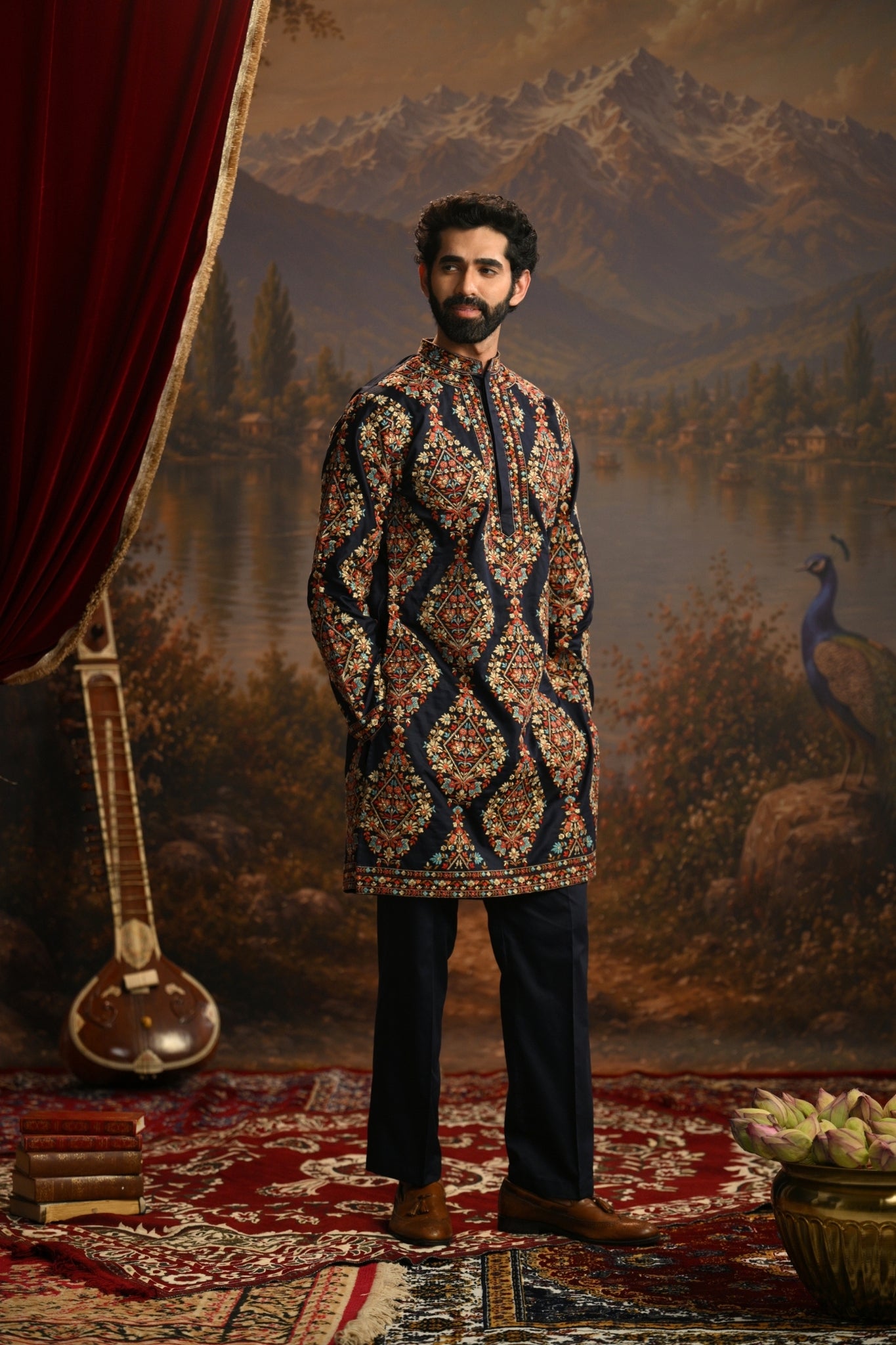 Navy Royal  Sozni Kurta Pajama Set Taroob