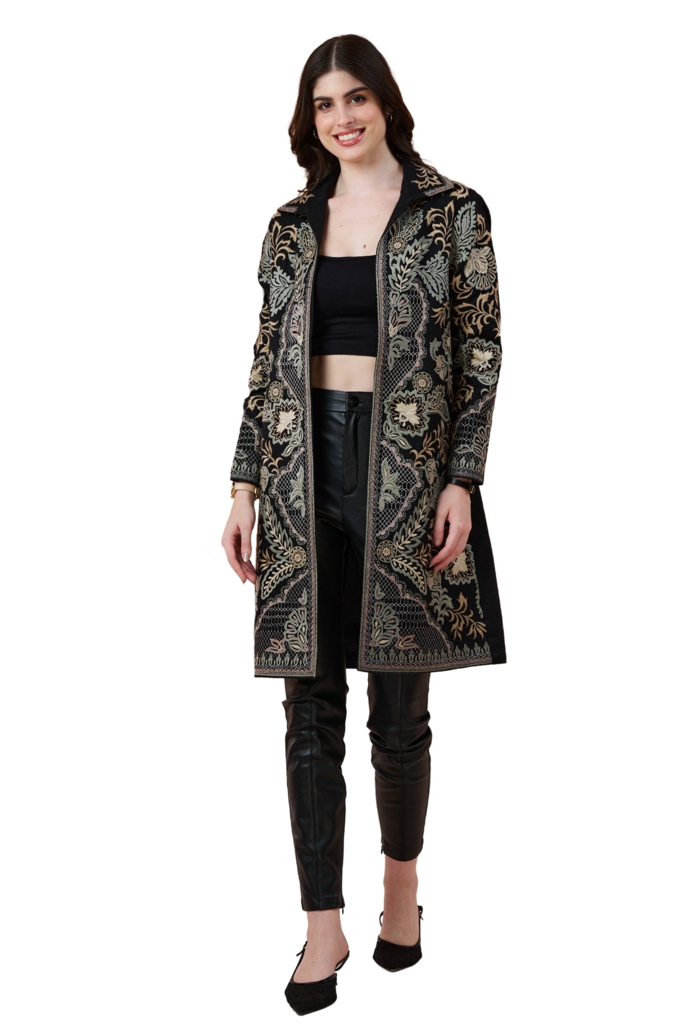 Embroidered Royal Wool Long Coat – Women's | Taroob