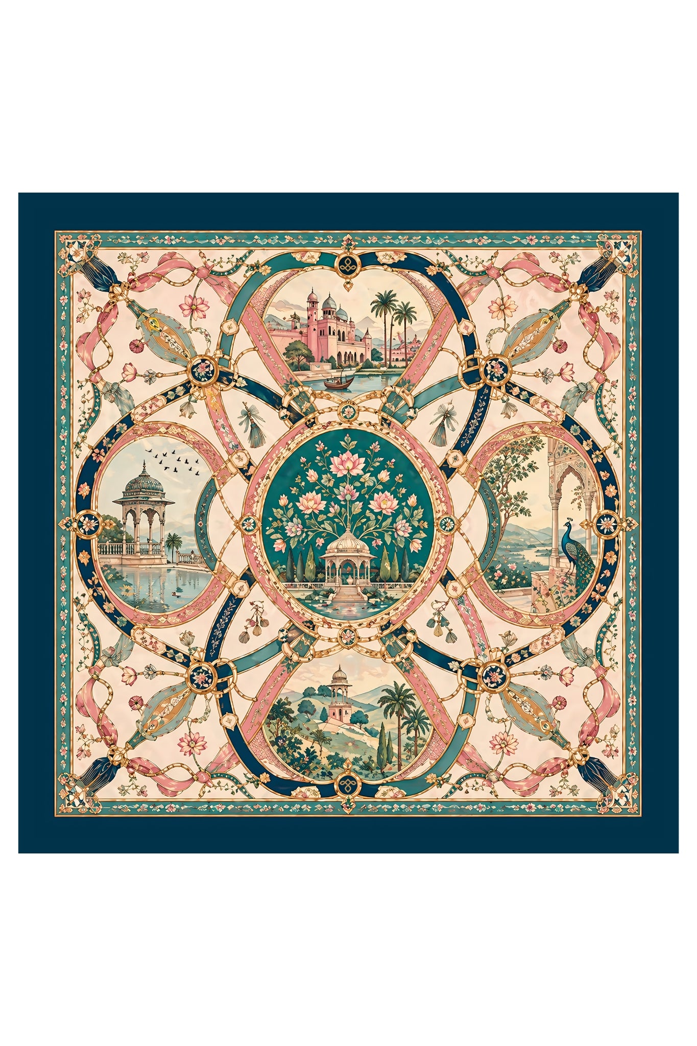 Off White Royal Garden Silk Printed Square Taroob