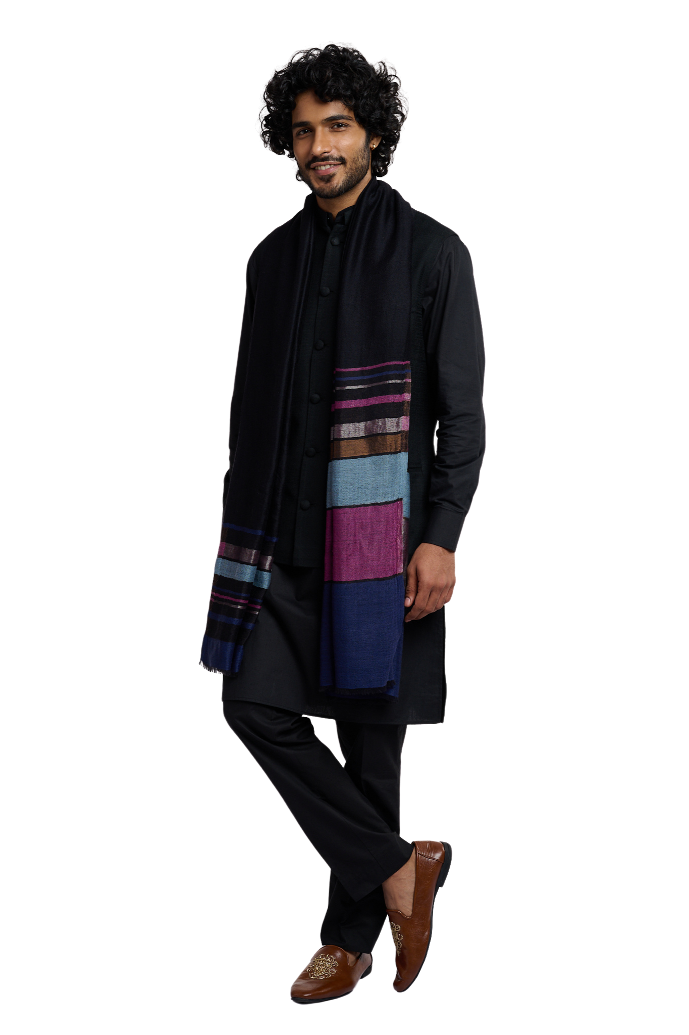 Men's Border Striper Reversible Zari Stole – Zari Stoles – View 7 | Taroob