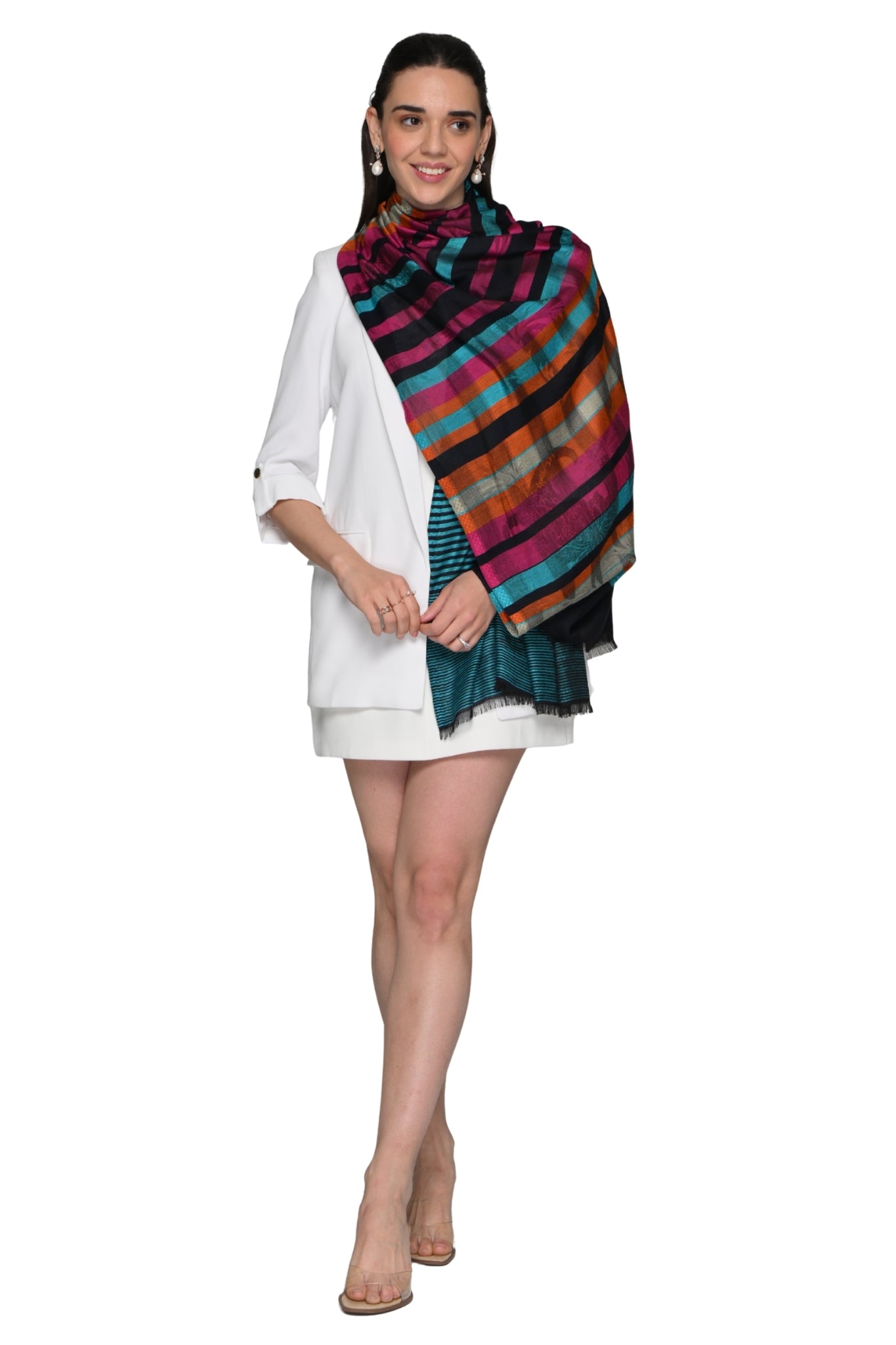 Super Fine Silk Jamawar Stole – Women's Silk Jamawar Stoles – View 5 | Taroob