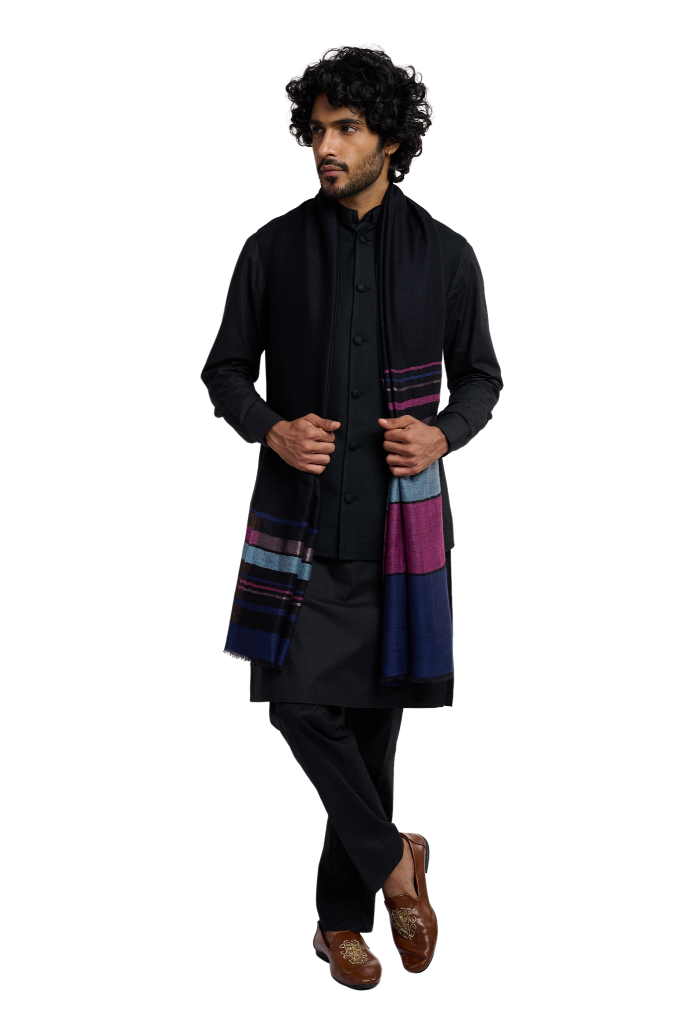 Men's Border Striper Reversible Zari Stole – Zari Stoles – View 5 | Taroob