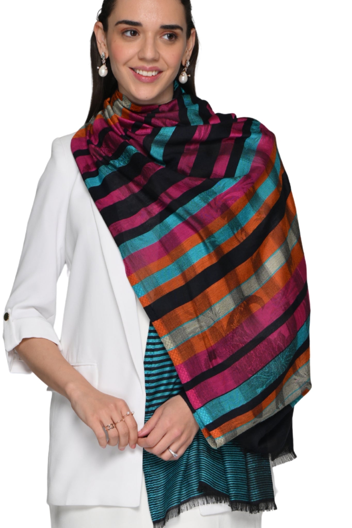 Super Fine Silk Jamawar Stole – Women's Silk Jamawar Stoles – Alternate view | Taroob