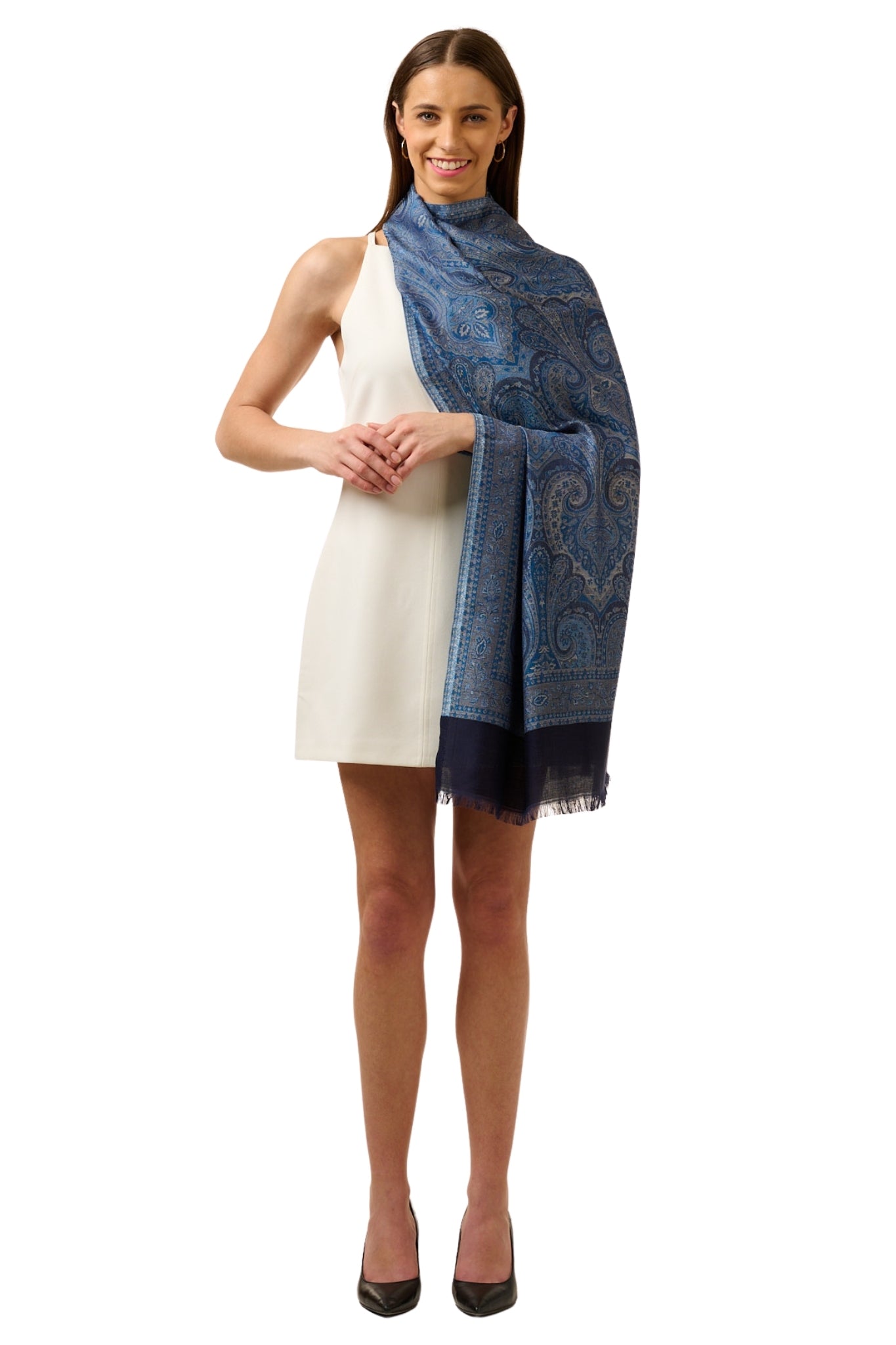 Taroob Tonal Denim Silk Jamawar Stole