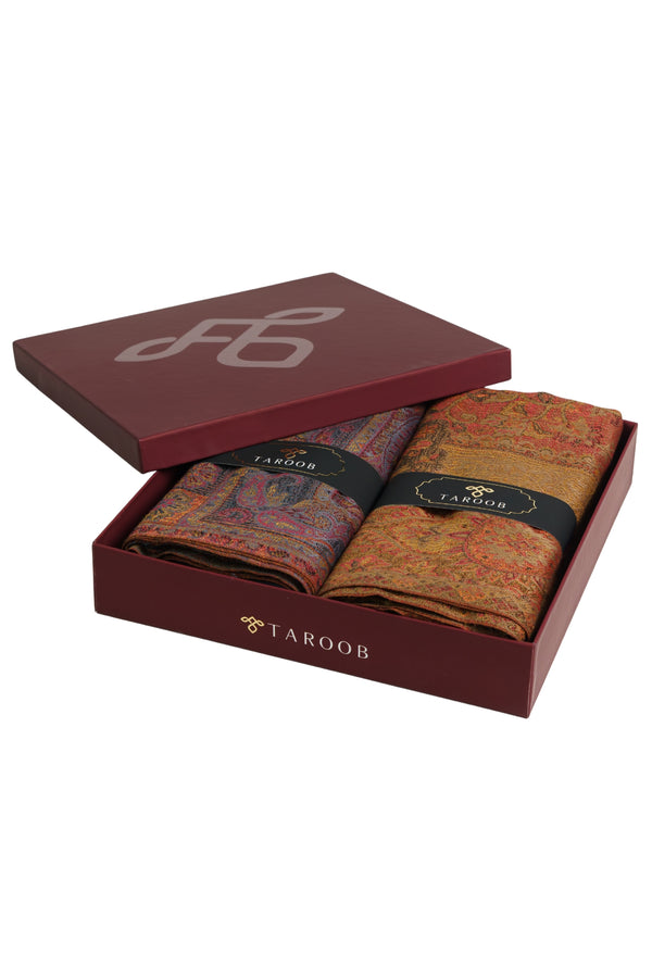 Taroob Gift Set of Faux Pashmina Jamawar Shawls for Him & Her