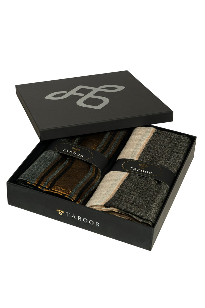 Taroob Gift Set of Classic Striper Wool Zari Stole for Him & Her